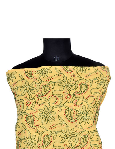 Rohia by Chhangamal Hand Embroidered Yellow Colour Unstitched Cotton Suit Length SL1255