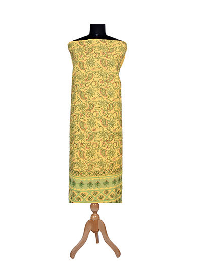Rohia by Chhangamal Hand Embroidered Yellow Colour Unstitched Cotton Suit Length SL1255