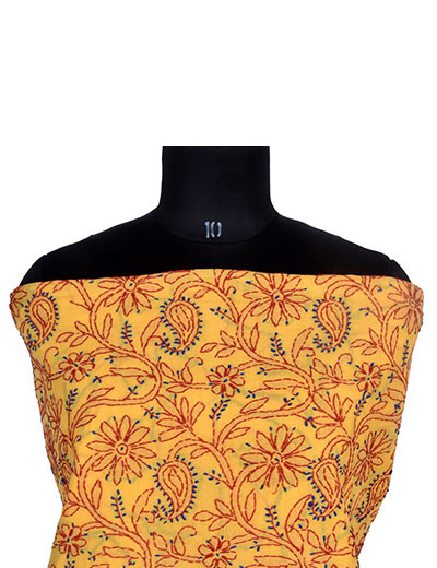Rohia by Chhangamal Hand Embroidered Yellow Cotton Chikankari Suit Length SL1280
