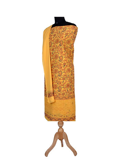 Rohia by Chhangamal Hand Embroidered Yellow Cotton Chikankari Suit Length SL1280