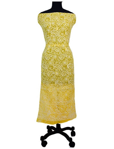 Rohia by Chhangamal Hand Embroidered Yellow Georgette Unstiched Chikan Suit Length SL1014