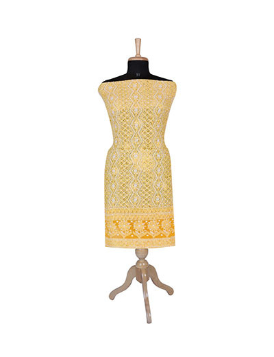Rohia by Chhangamal Hand Embroidered Yellow Georgette Unstiched Chikan Suit Length SL1206