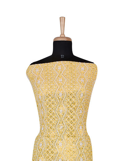 Rohia by Chhangamal Hand Embroidered Yellow Georgette Unstiched Chikan Suit Length SL1206