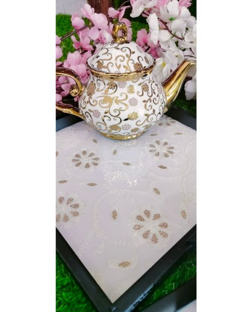 Rohia By Chhangamal Presents Hand Embroidered White Pure Georgette Lucknowi Chikankari Table Coaster With Gotapatti, Shadow And Murri Work