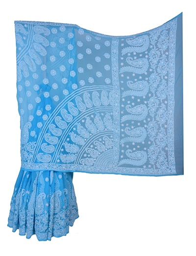 Rohia by Chhangamal Skirt Palla Light Blue Georgette Saree with All Over Chhadi S9065