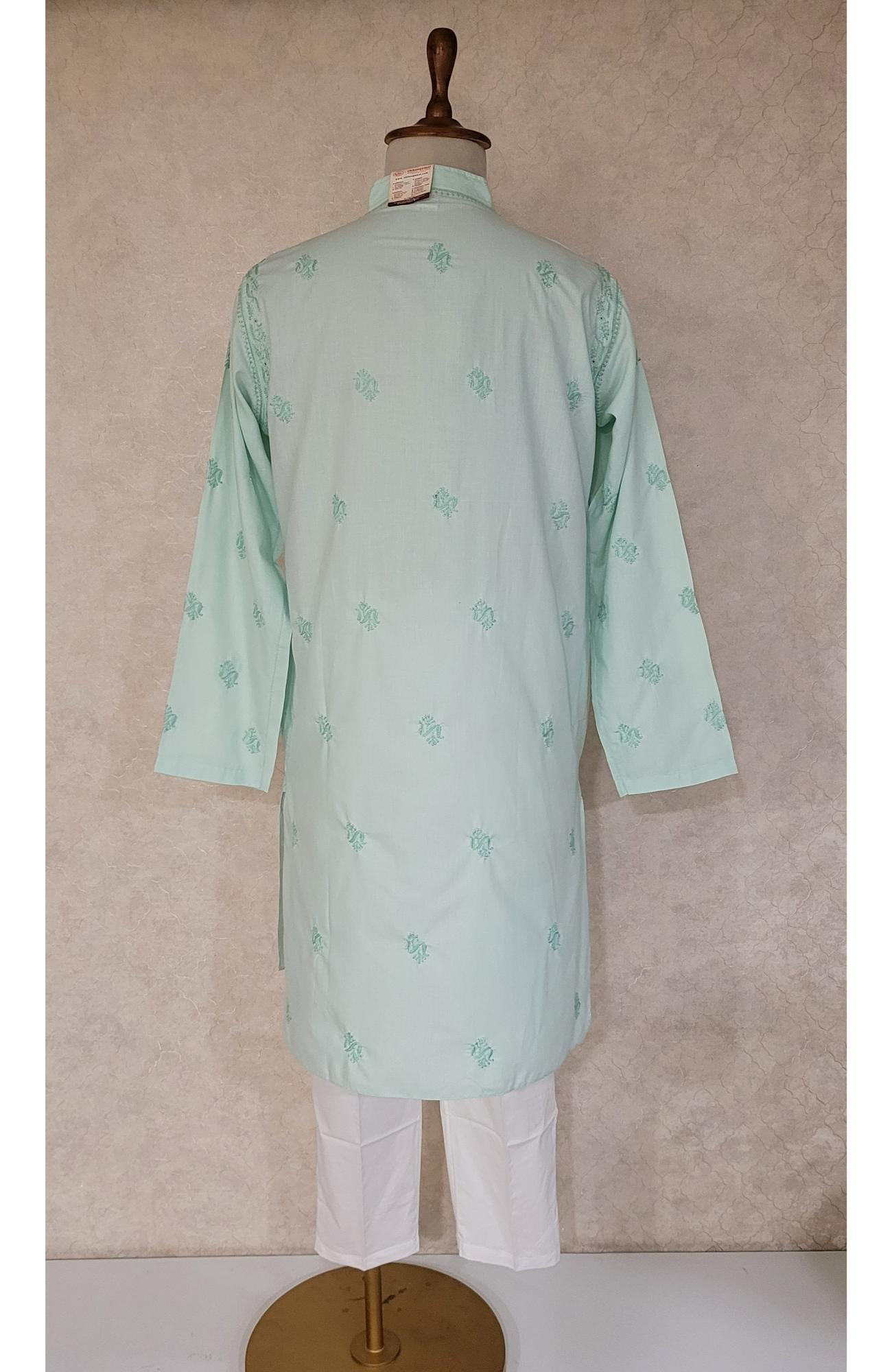 Sea Green Cotton Linen Chikankari Kurta