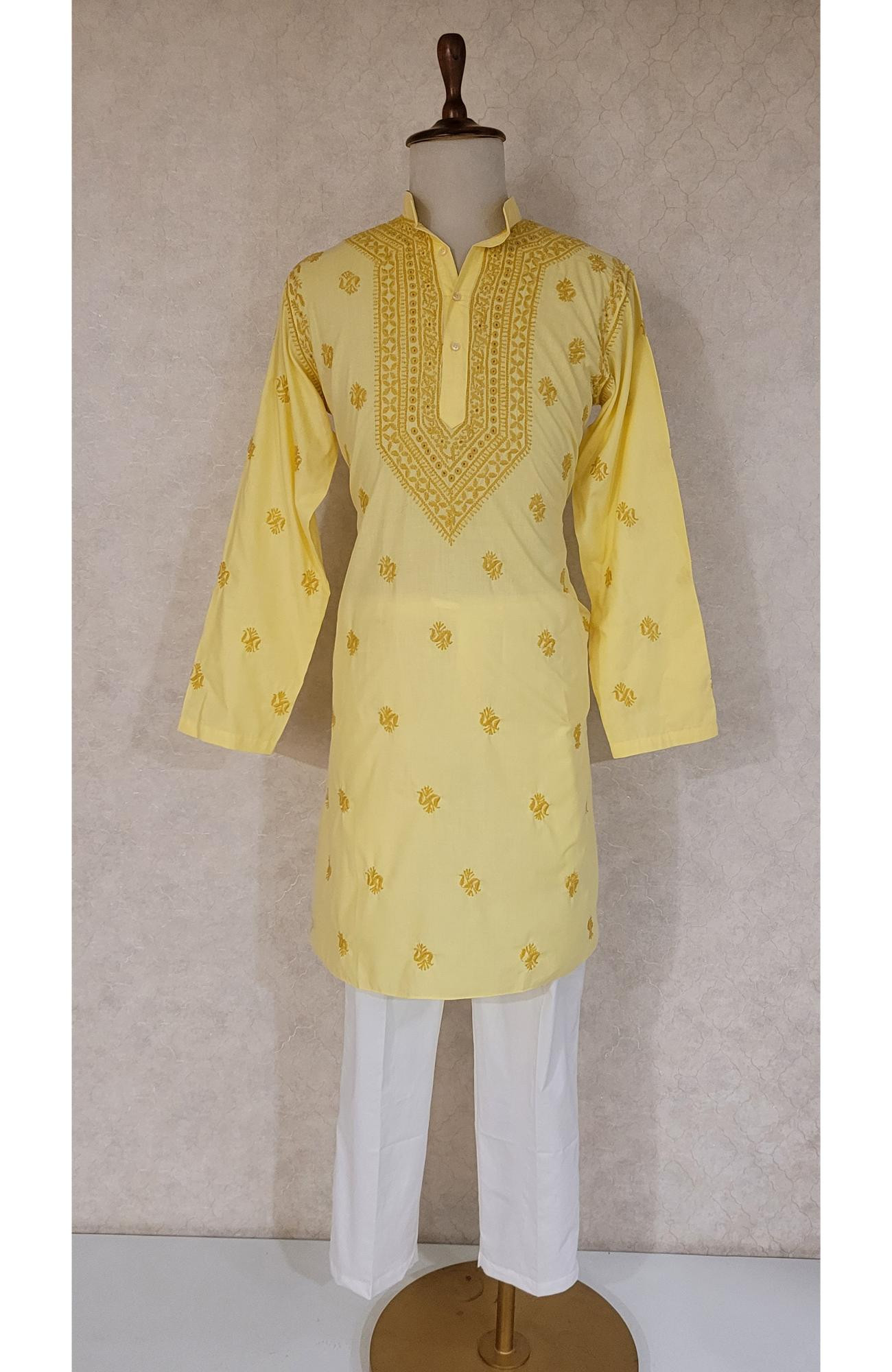 Yellow Cotton Linen Chikankari Kurta