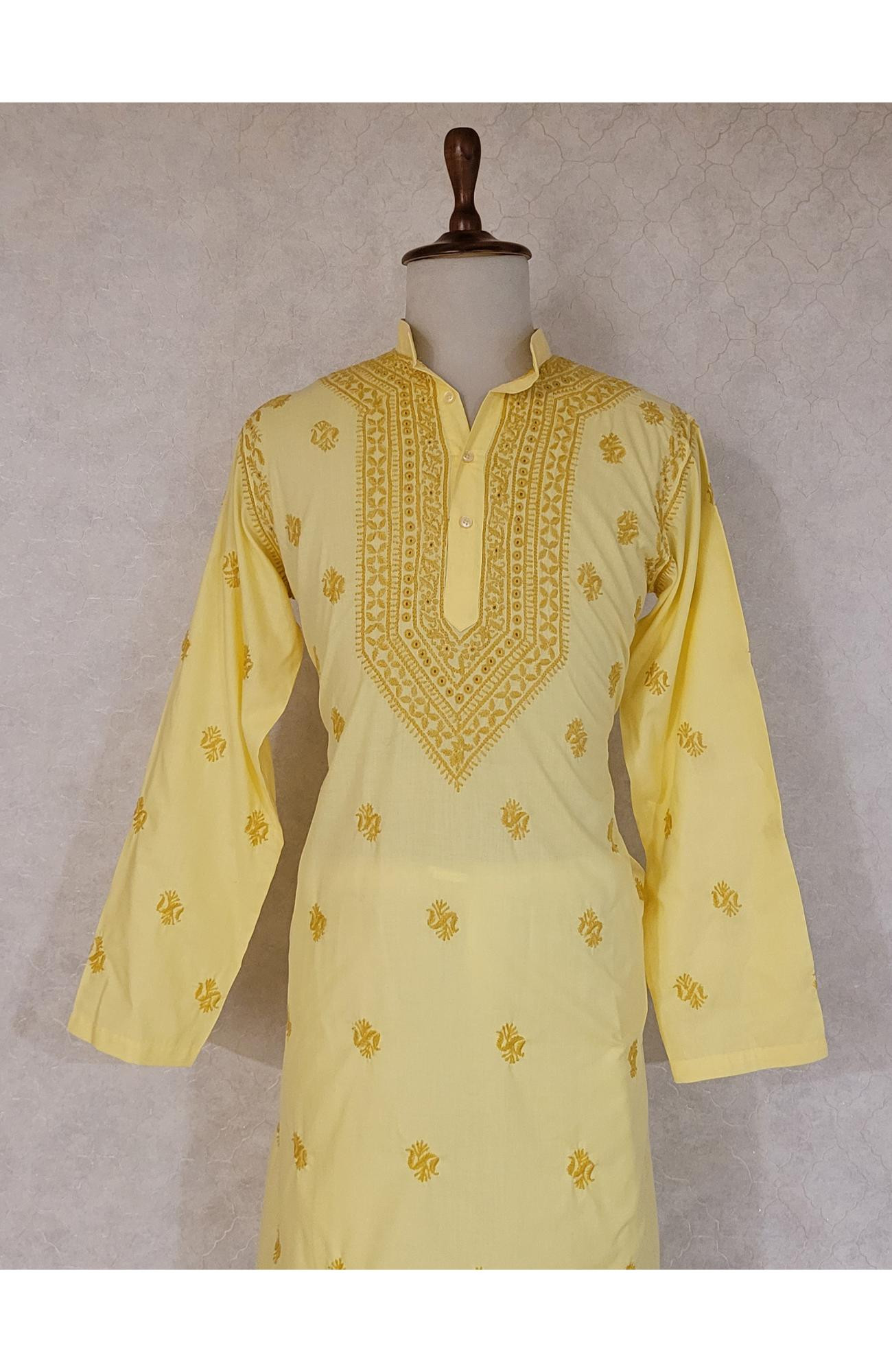 Yellow Cotton Linen Chikankari Kurta