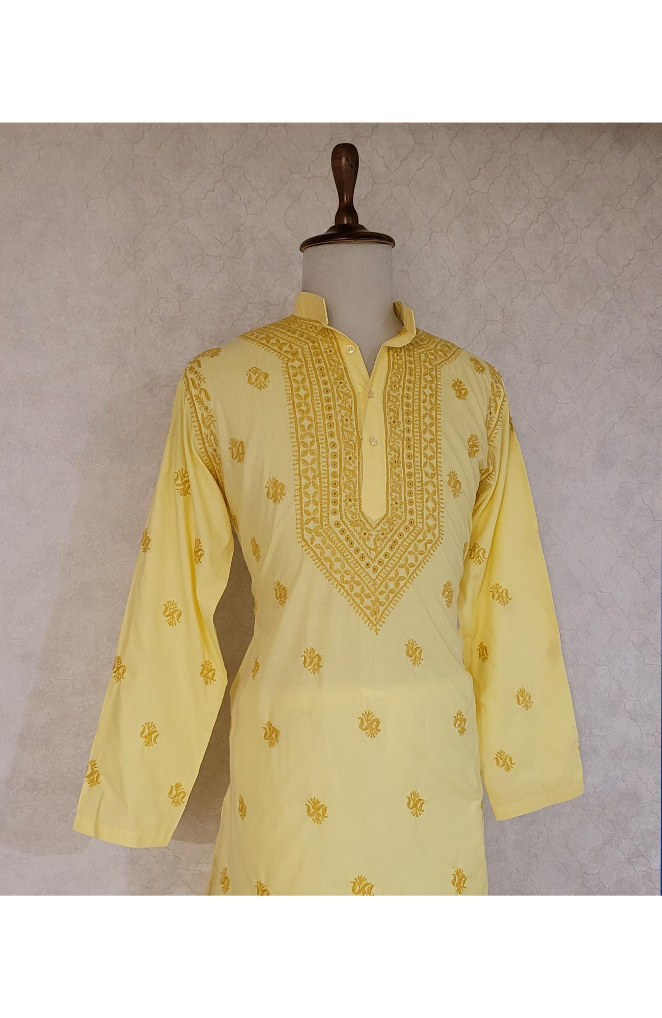 Yellow Cotton Linen Chikankari Kurta