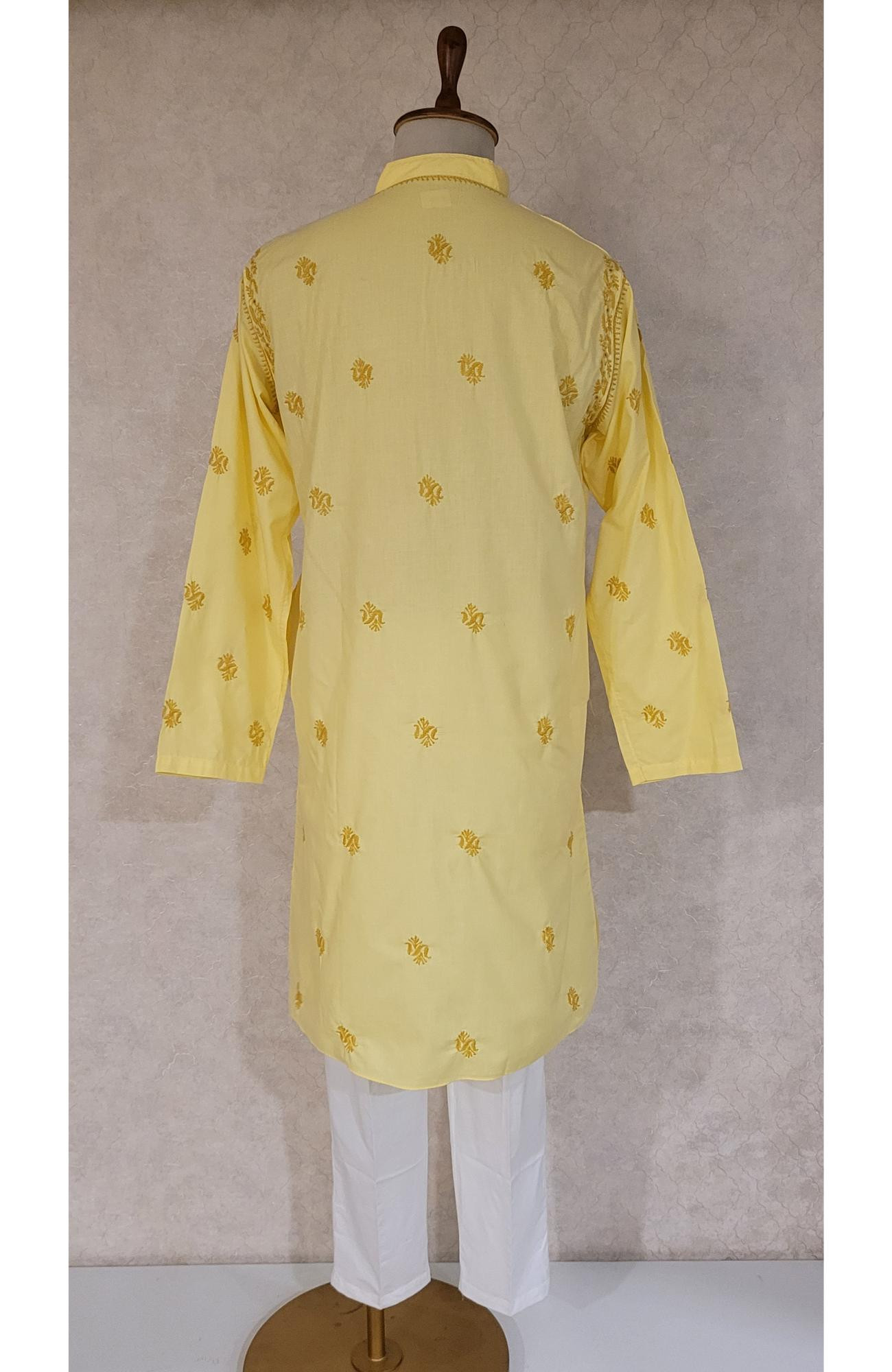 Yellow Cotton Linen Chikankari Kurta