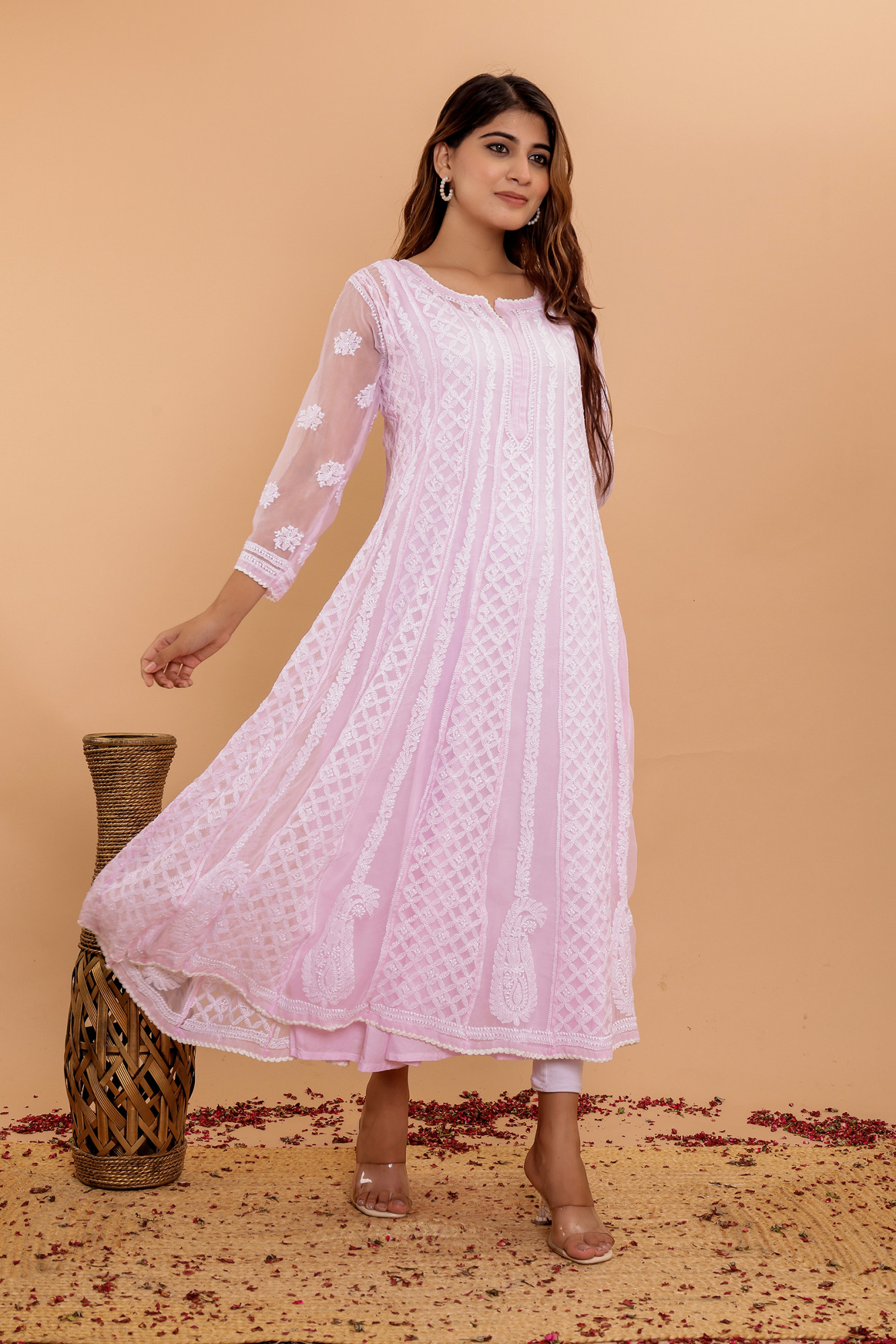Baby pink Color Georgette full embroidered anarkali