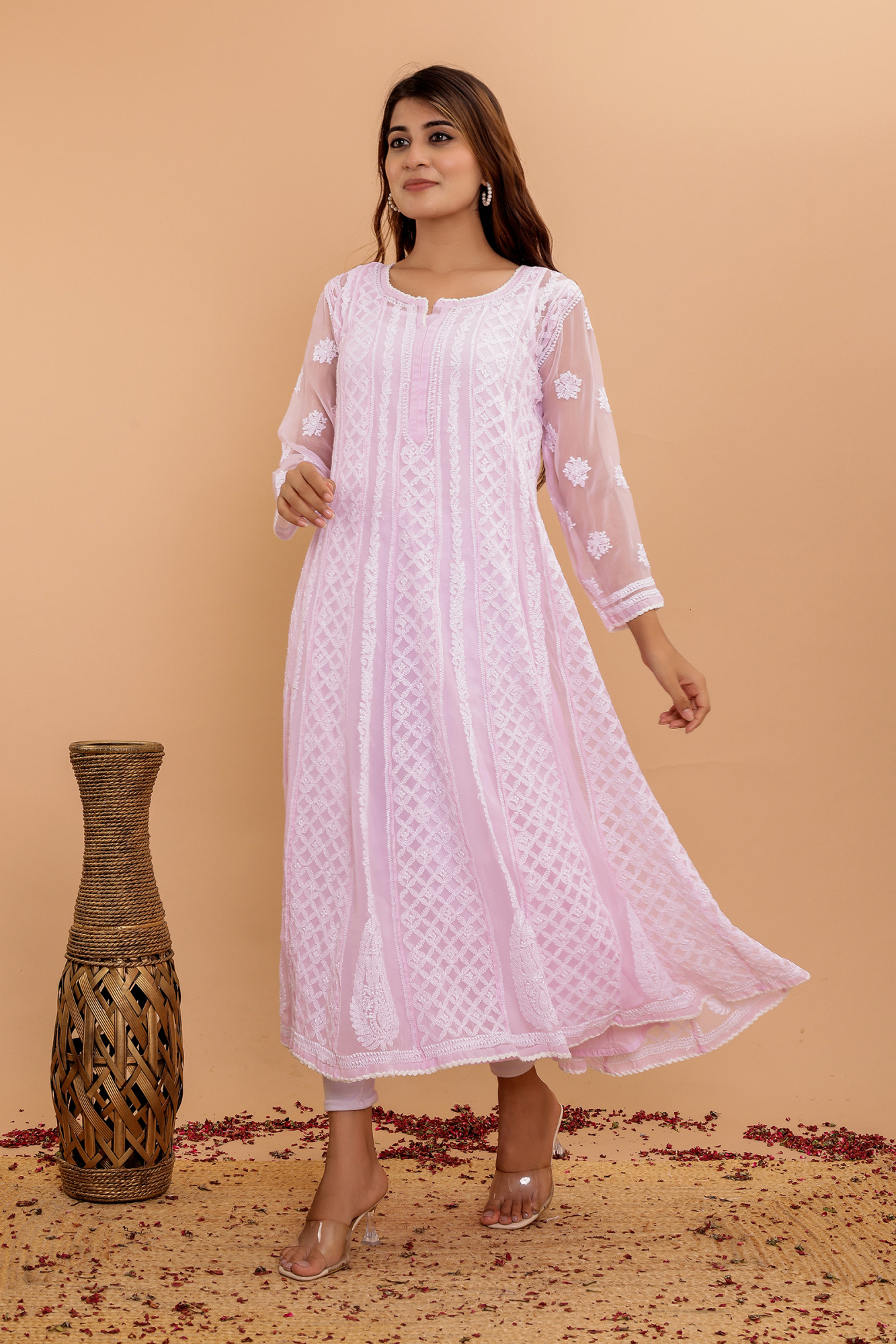 Baby pink Color Georgette full embroidered anarkali