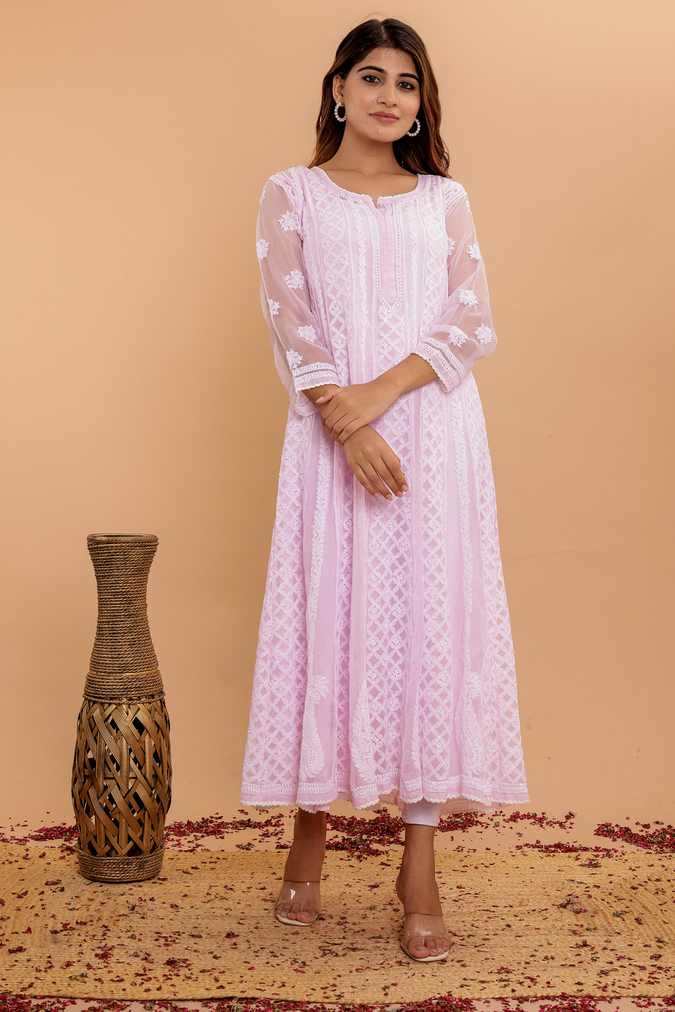 Baby pink Color Georgette full embroidered anarkali