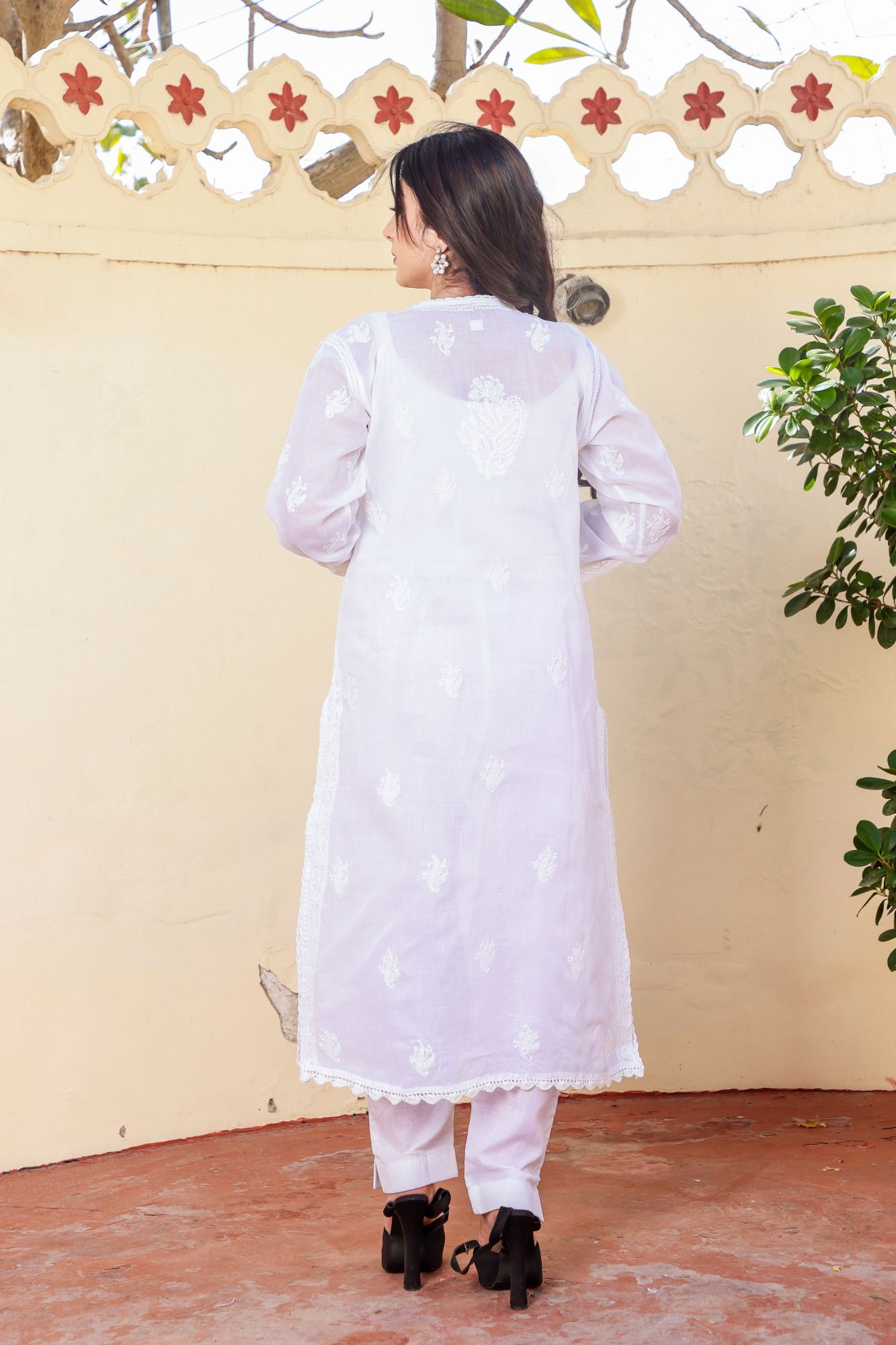 Cotton Voil White  Jaalwork Kurti