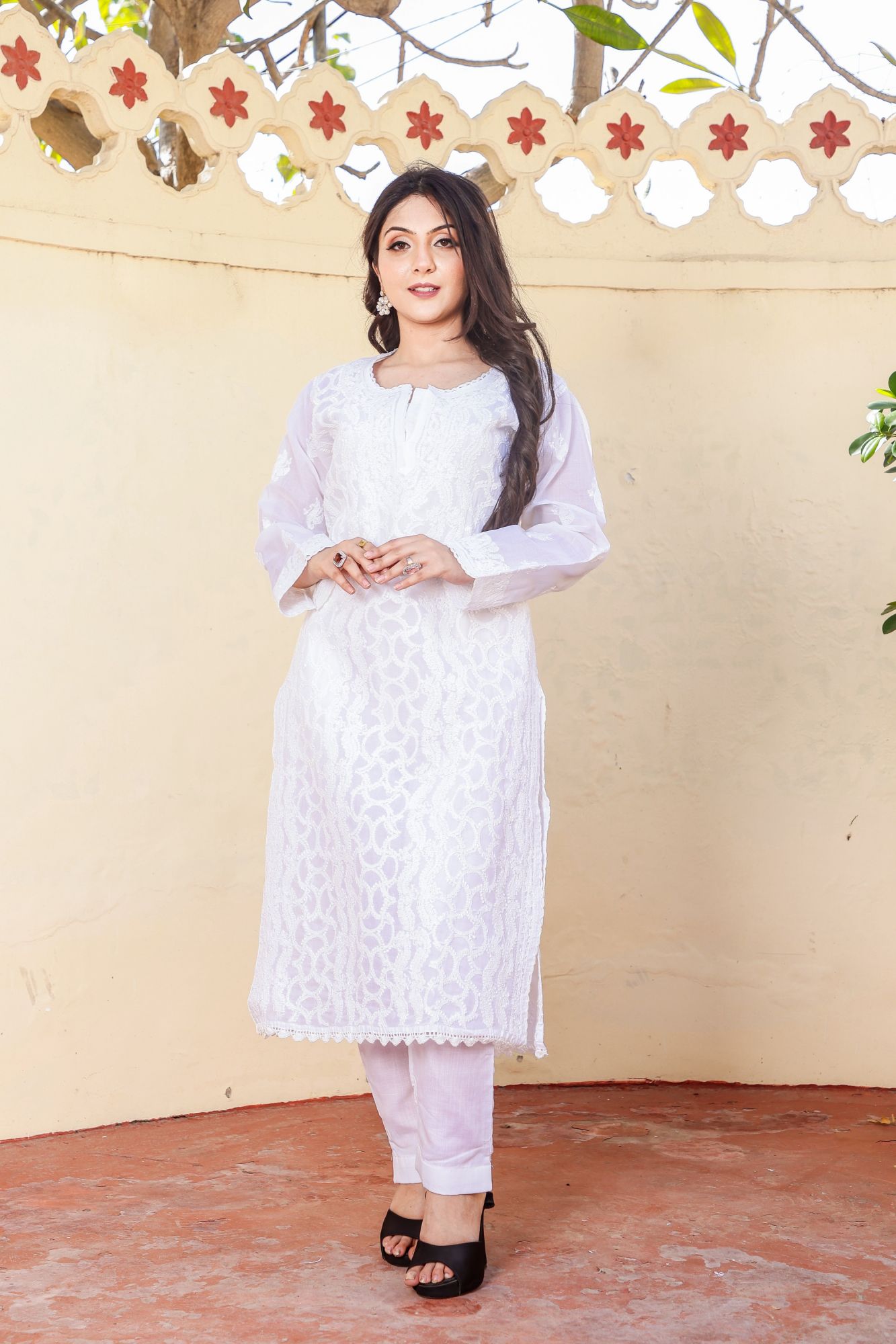 Cotton Voil White  Jaalwork Kurti