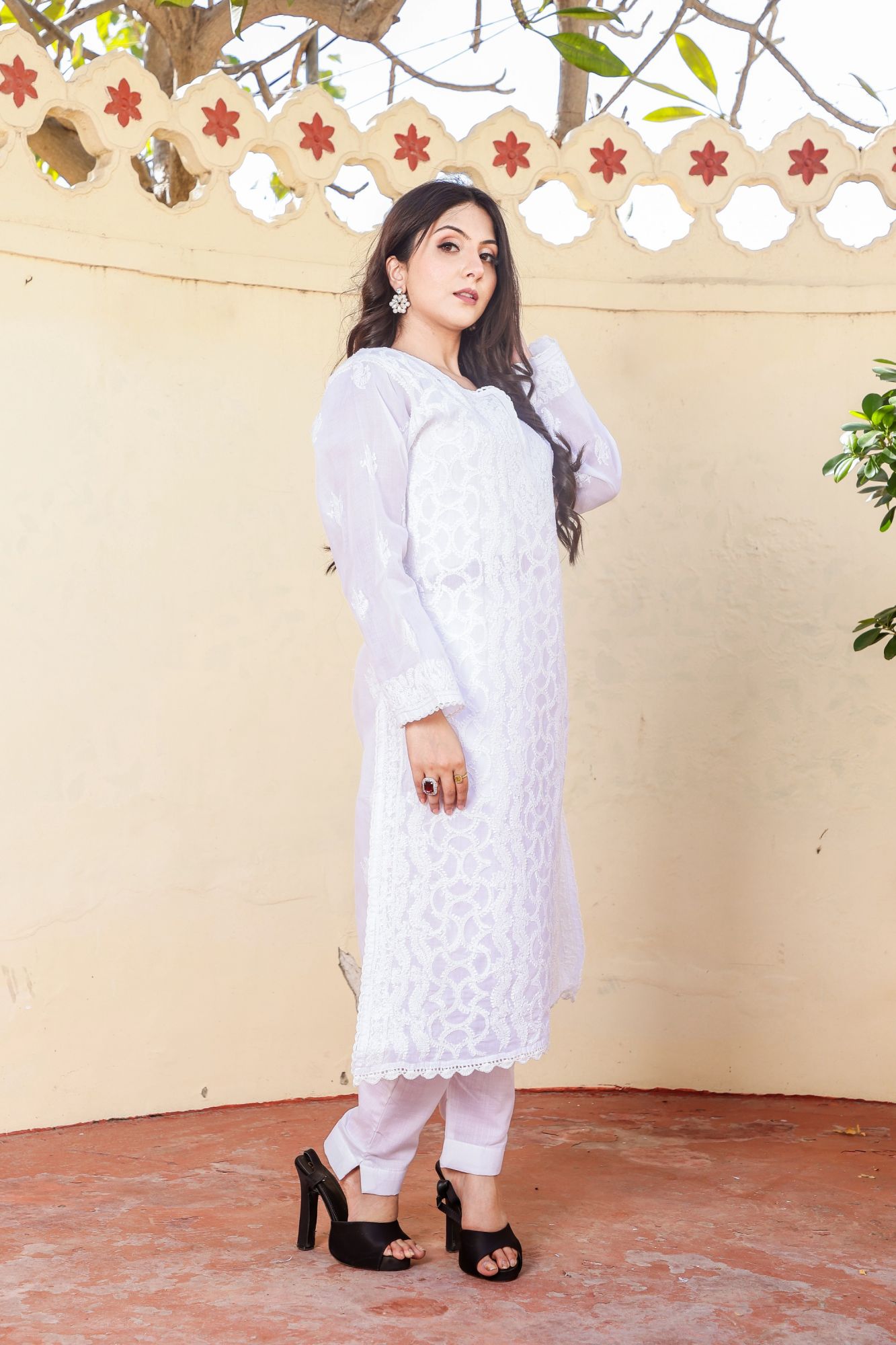 Cotton Voil White  Jaalwork Kurti