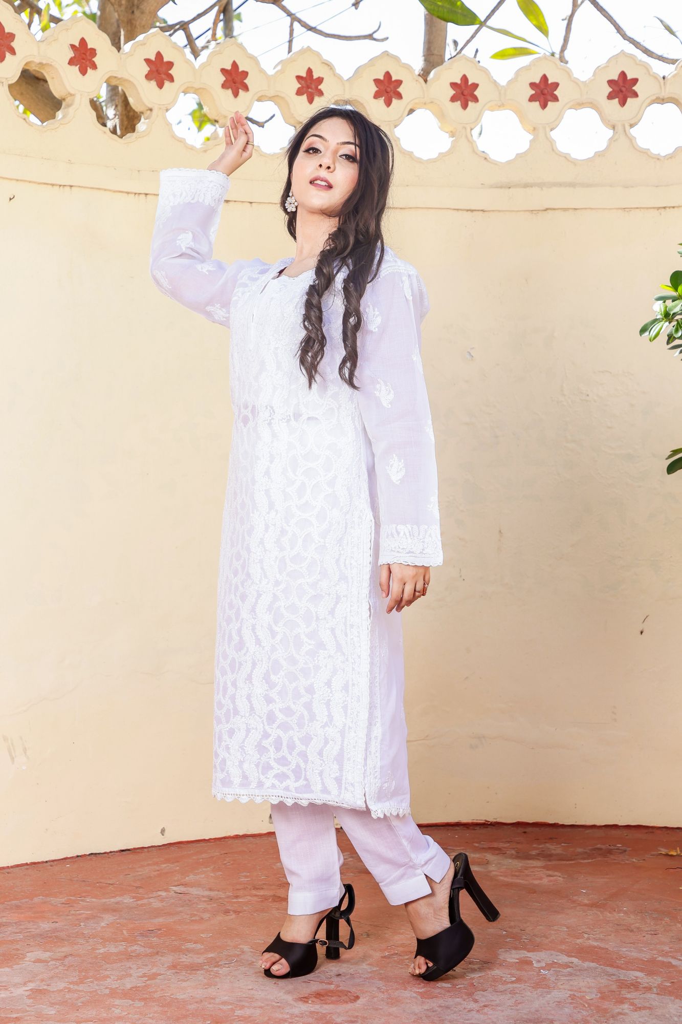 Cotton Voil White  Jaalwork Kurti