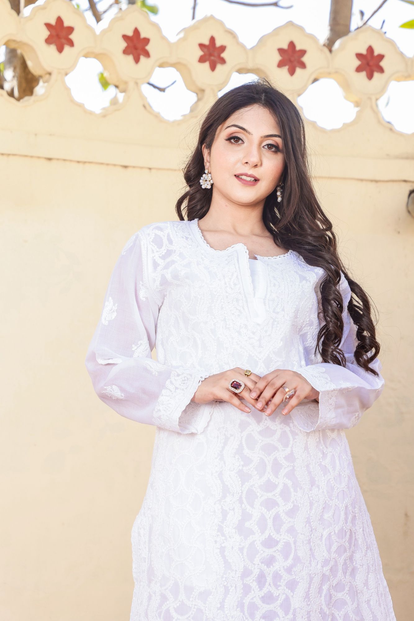Cotton Voil White Jaalwork Kurti