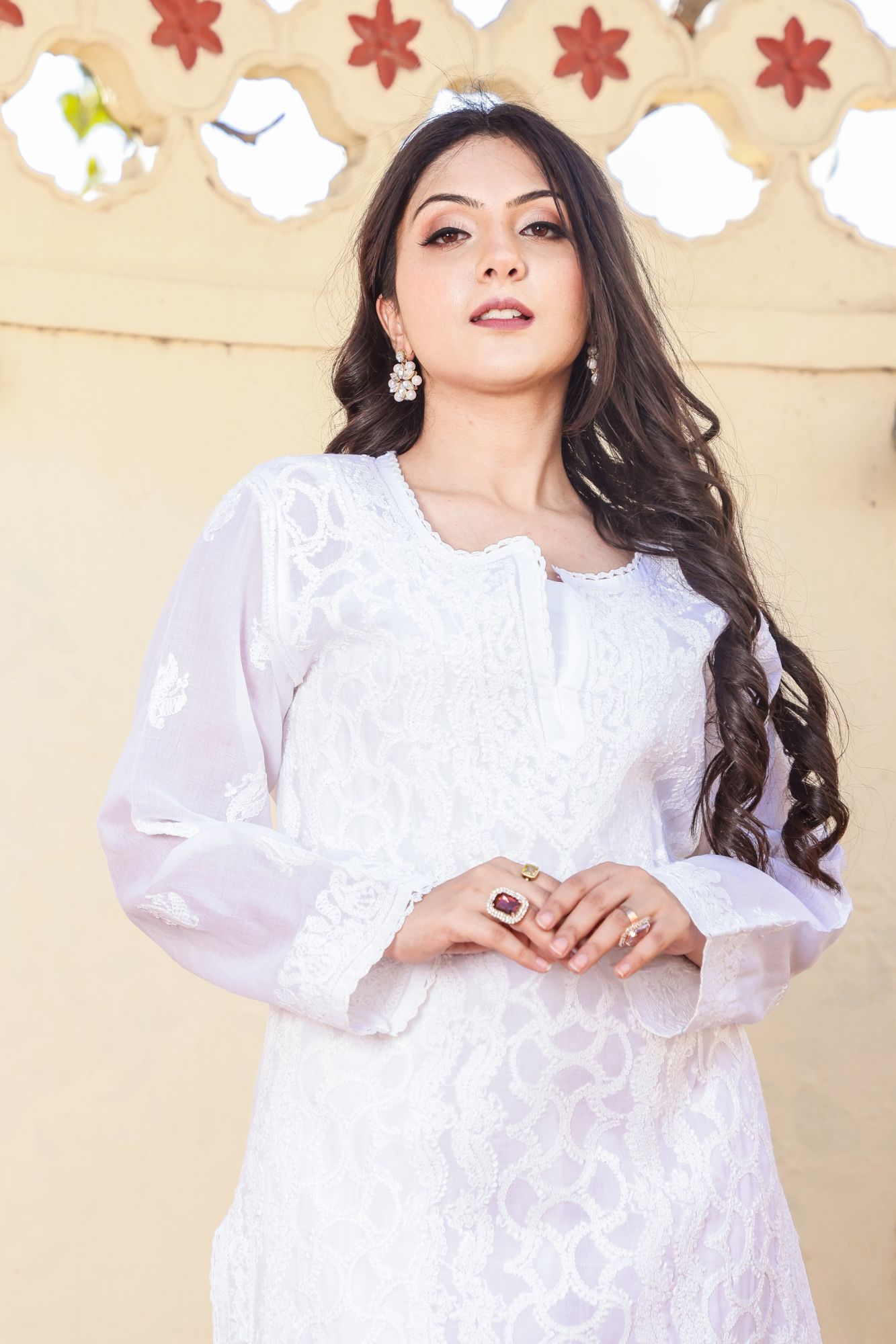 Cotton Voil White Jaalwork Kurti