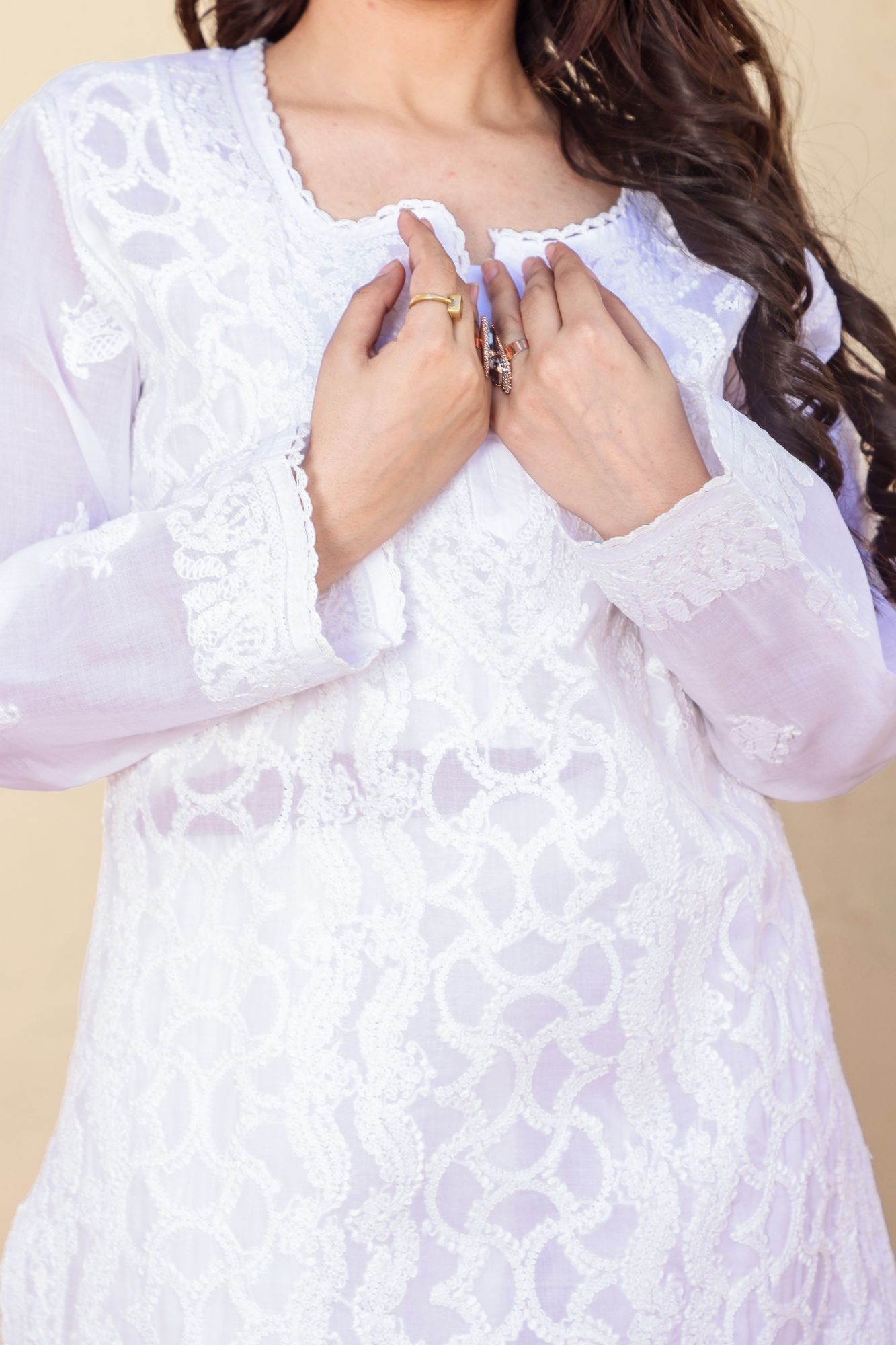 Cotton Voil White Jaalwork Kurti