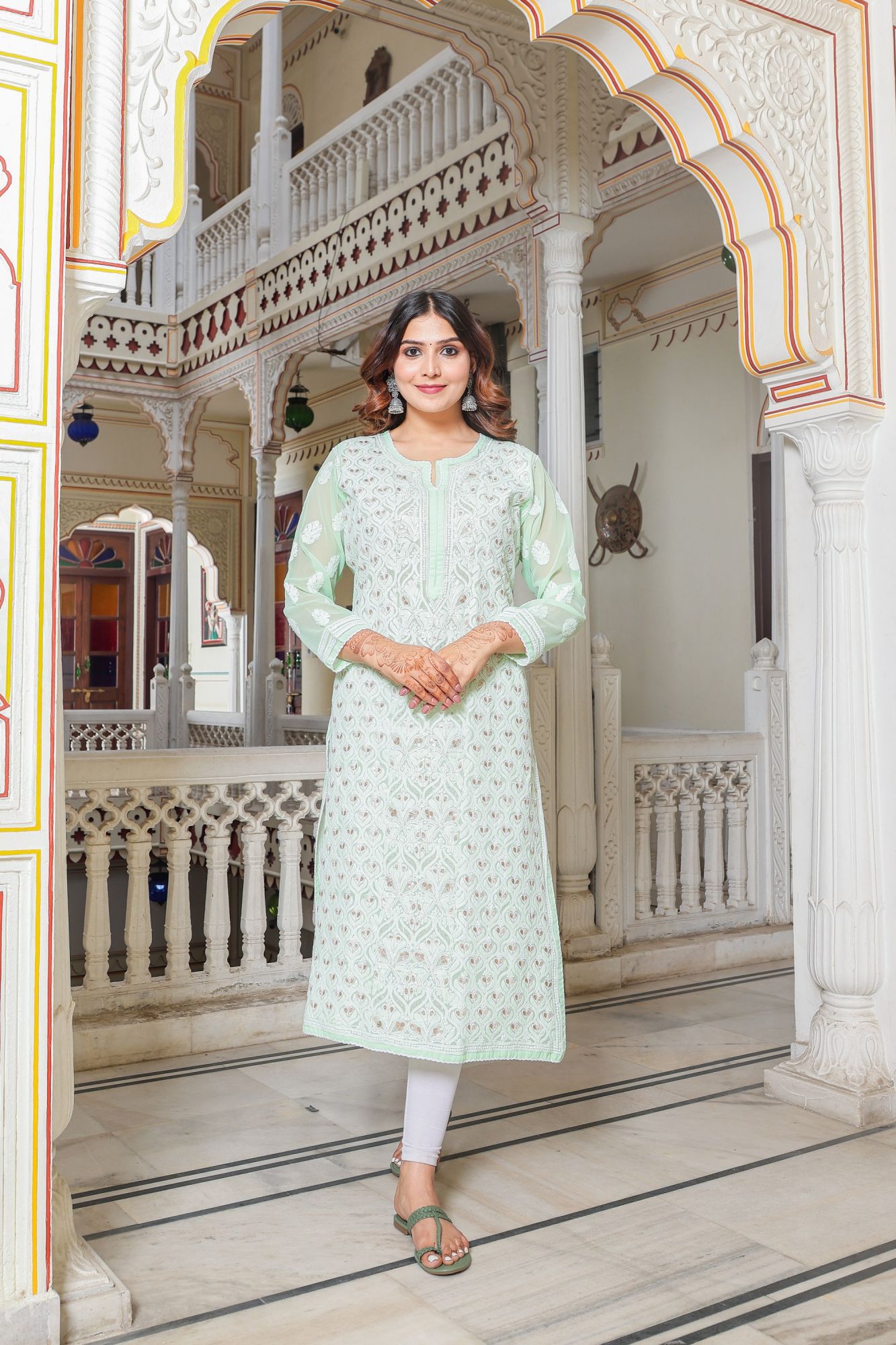 Semi Georgette Jaalwork with Gota work