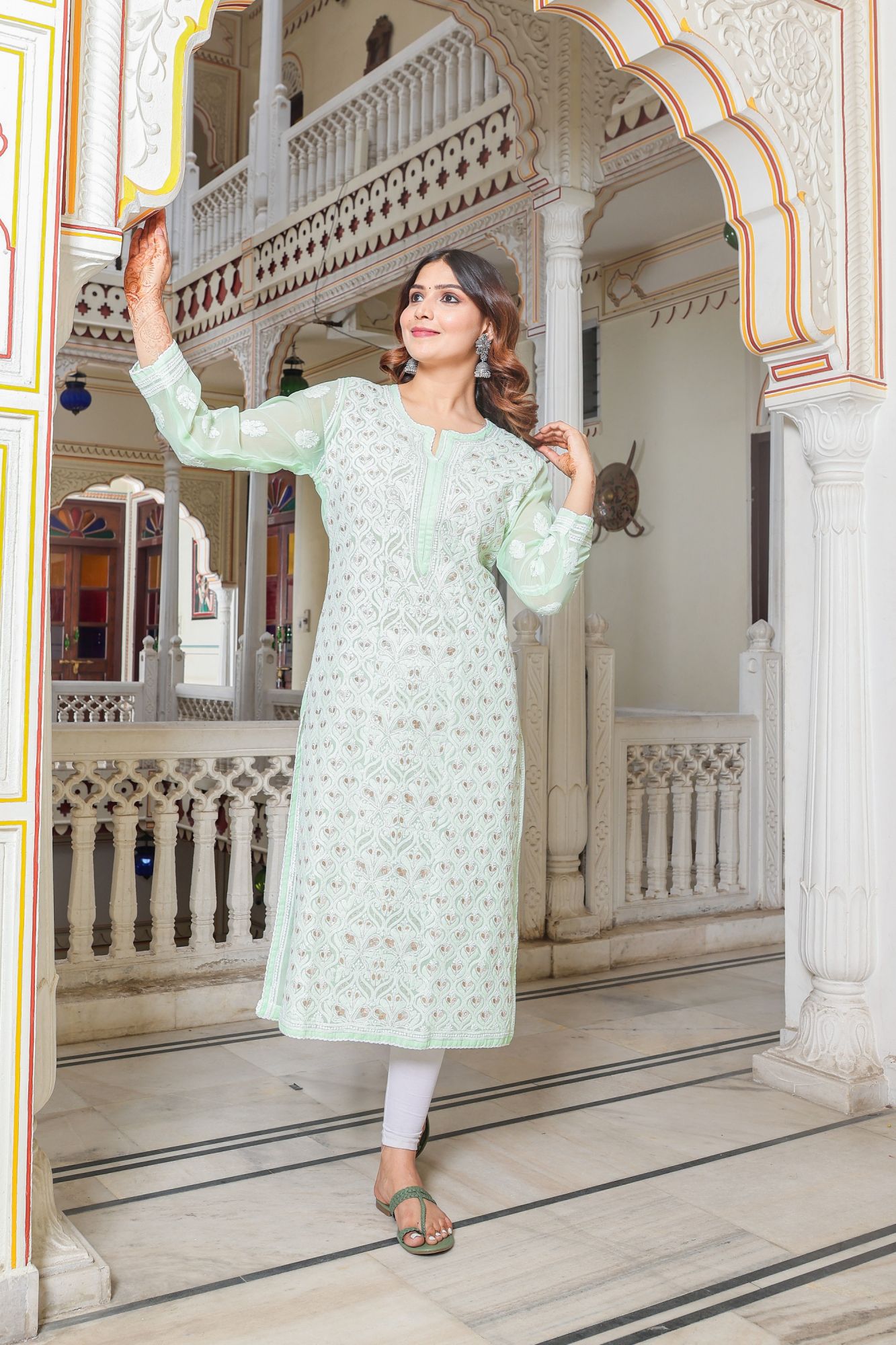 Semi Georgette Jaalwork with Gota work