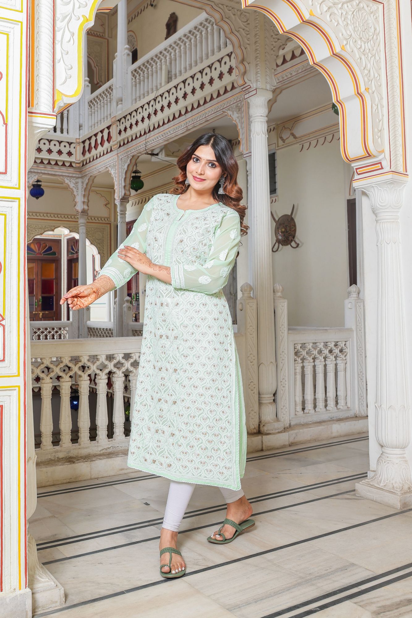 Semi Georgette Jaalwork with Gota work