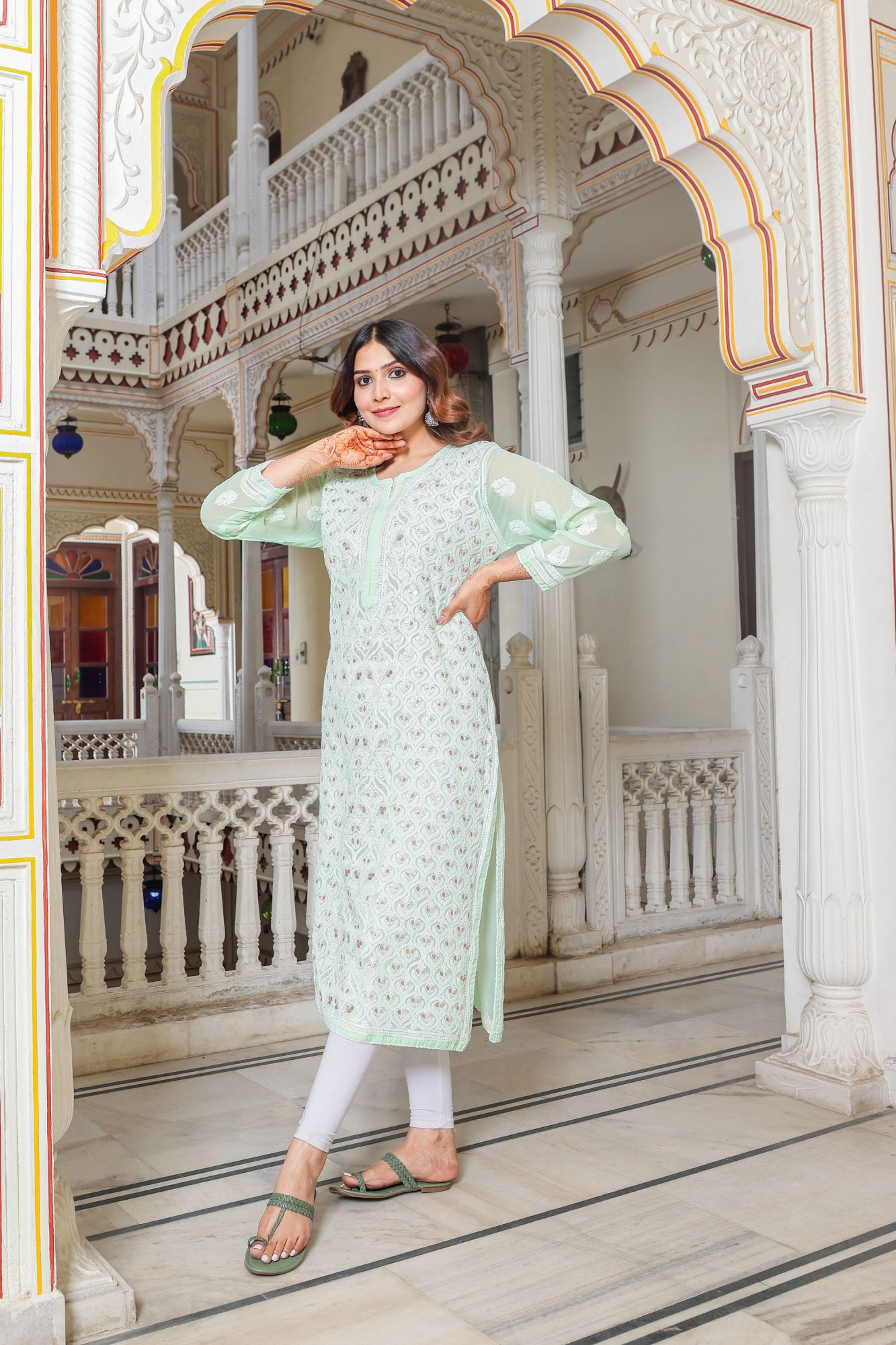 Semi Georgette Jaalwork with Gota work