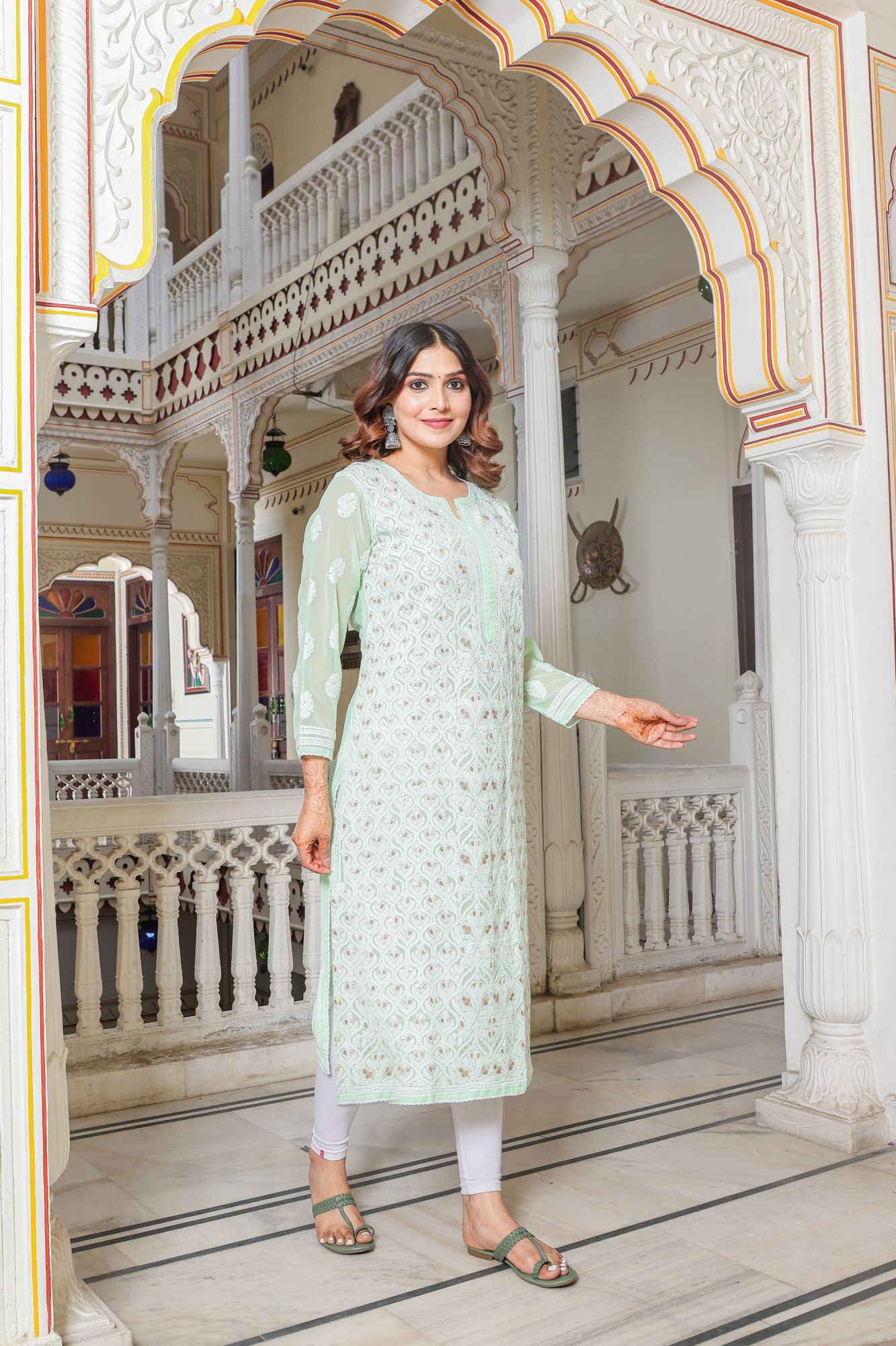 Semi Georgette Jaalwork with Gota work
