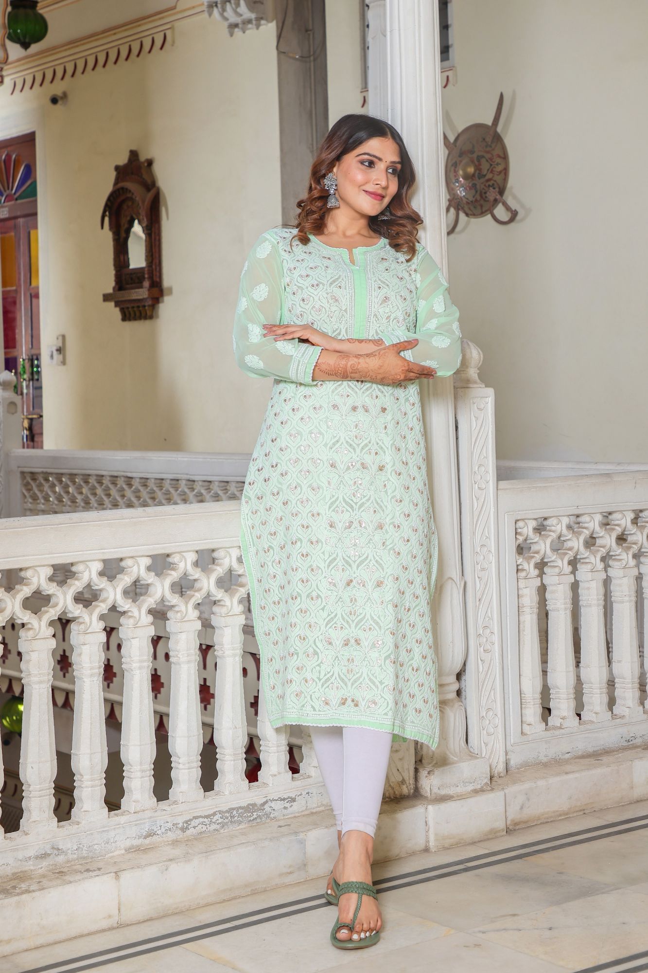 Semi Georgette Jaalwork with Gota work