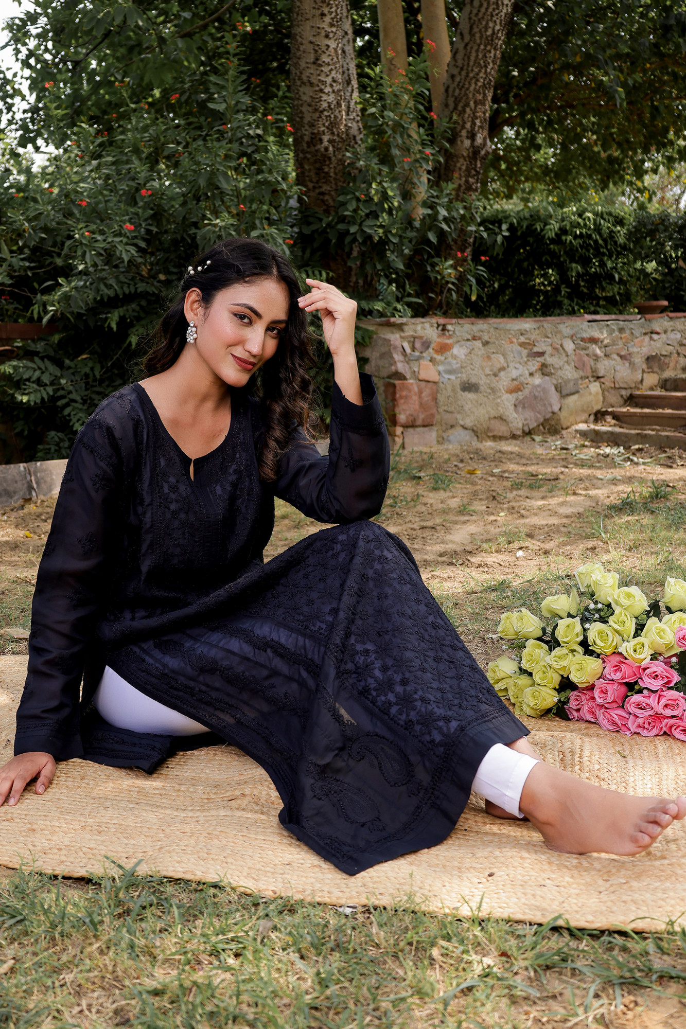 Black A line Full embroidered Kurta