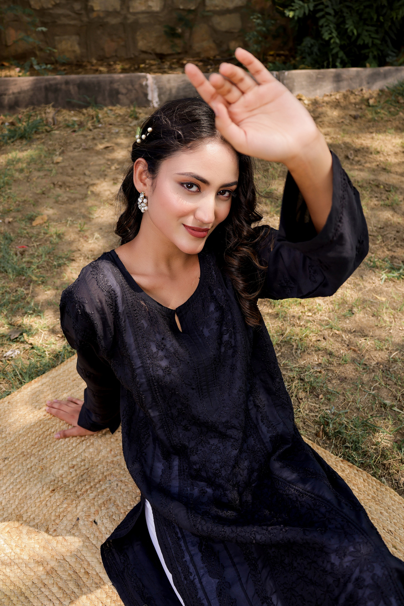 Black A line Full embroidered Kurta