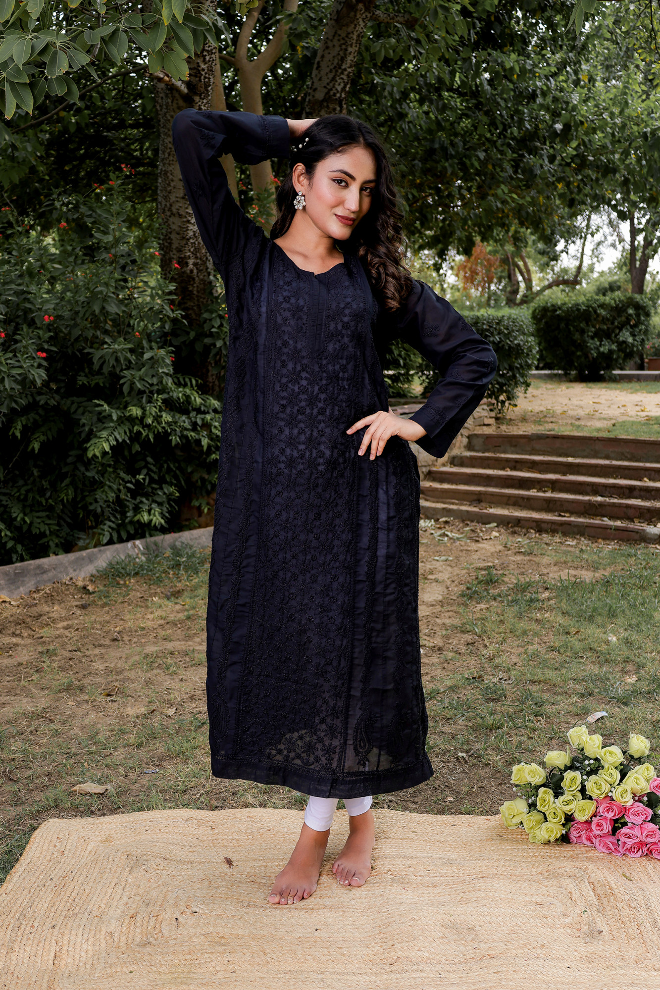 Black A line Full embroidered Kurta