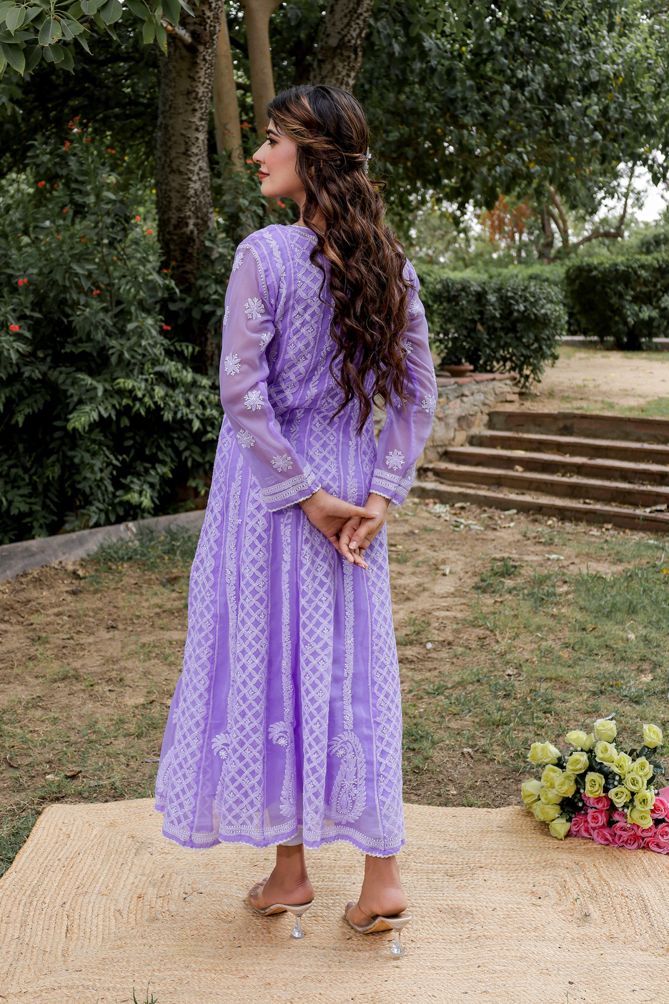Purple color Semi Georgette Full Hand embroidered Anarkali
