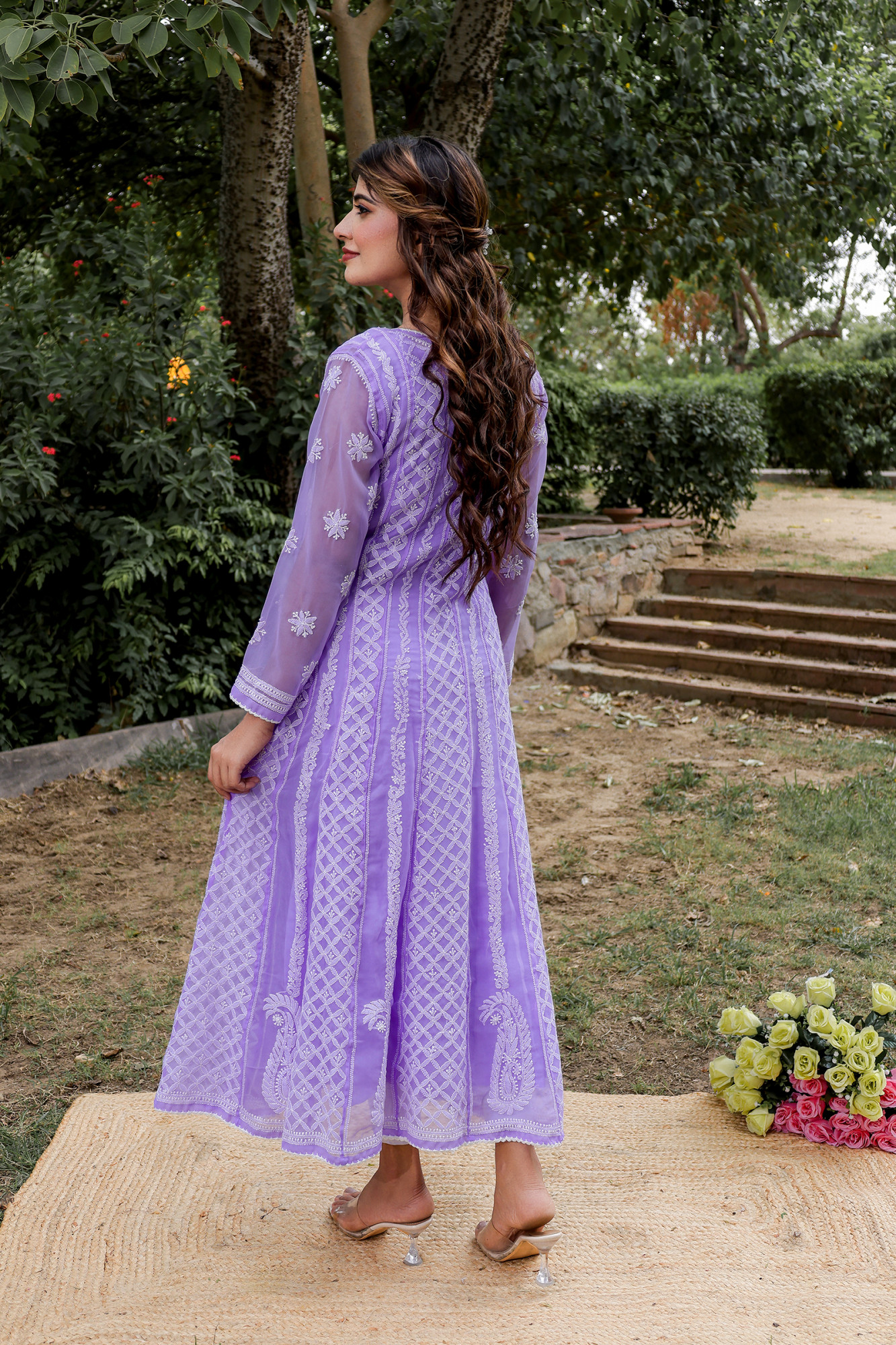 Purple color Semi Georgette Full Hand embroidered Anarkali