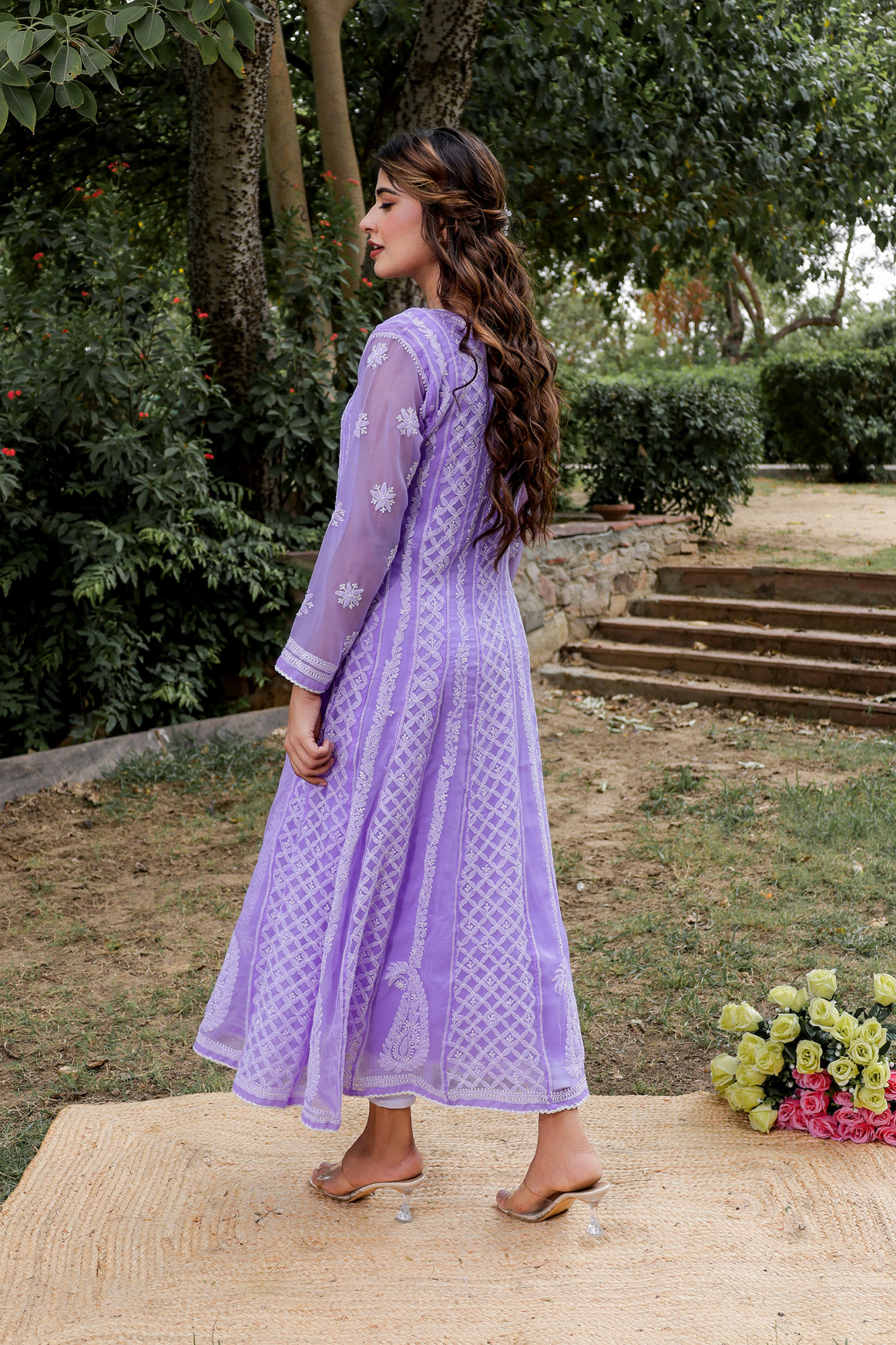 Purple color Semi Georgette Full Hand embroidered Anarkali