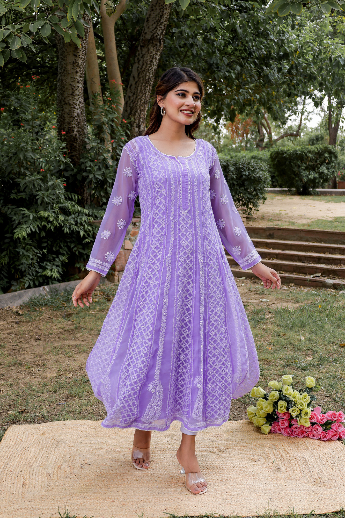 Purple color Semi Georgette Full Hand embroidered Anarkali