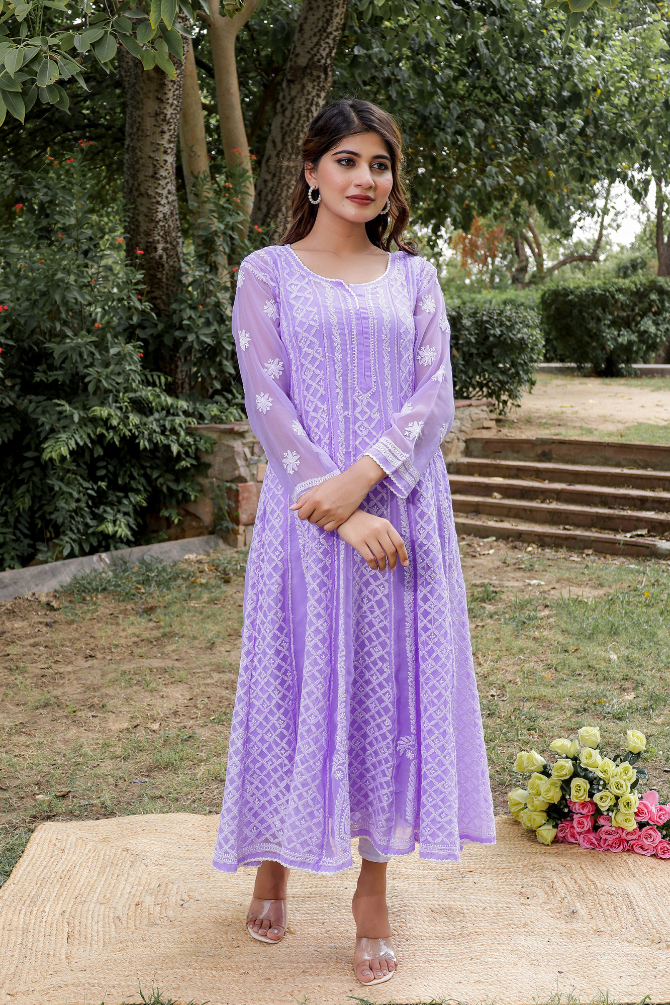 Purple color Semi Georgette Full Hand embroidered Anarkali