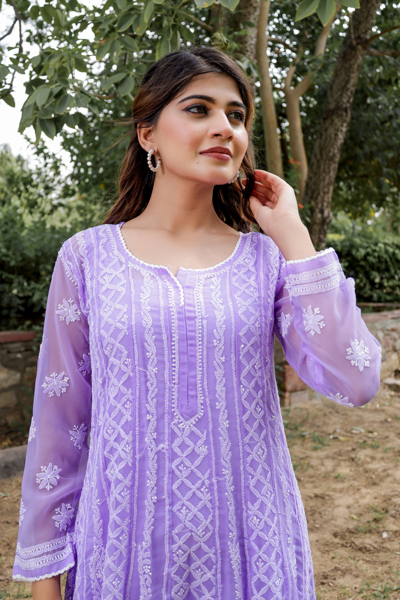 Purple color Semi Georgette Full Hand embroidered Anarkali