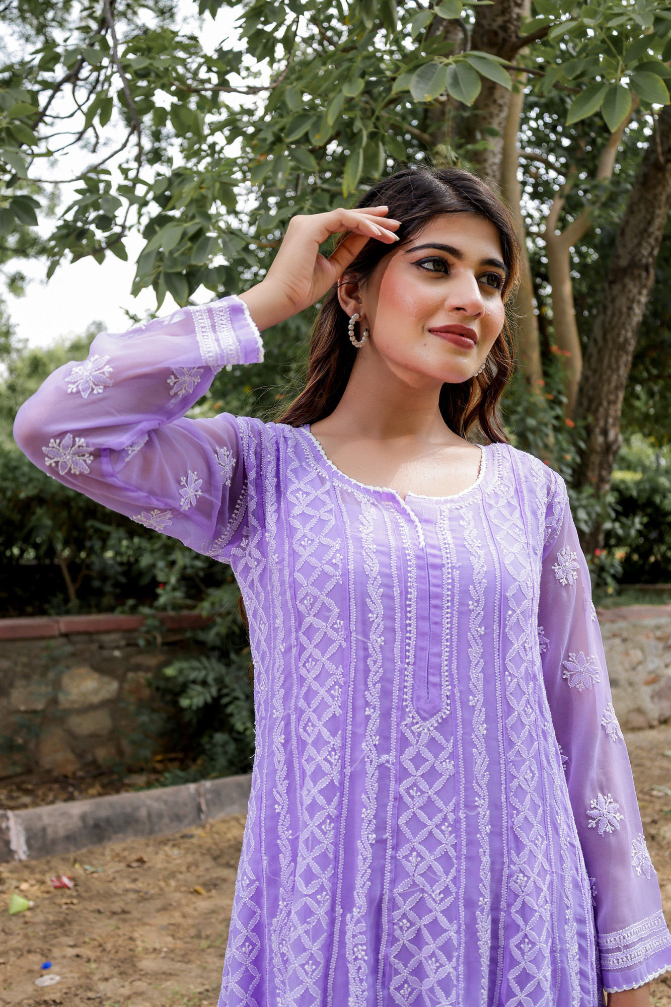 Purple color Semi Georgette Full Hand embroidered Anarkali