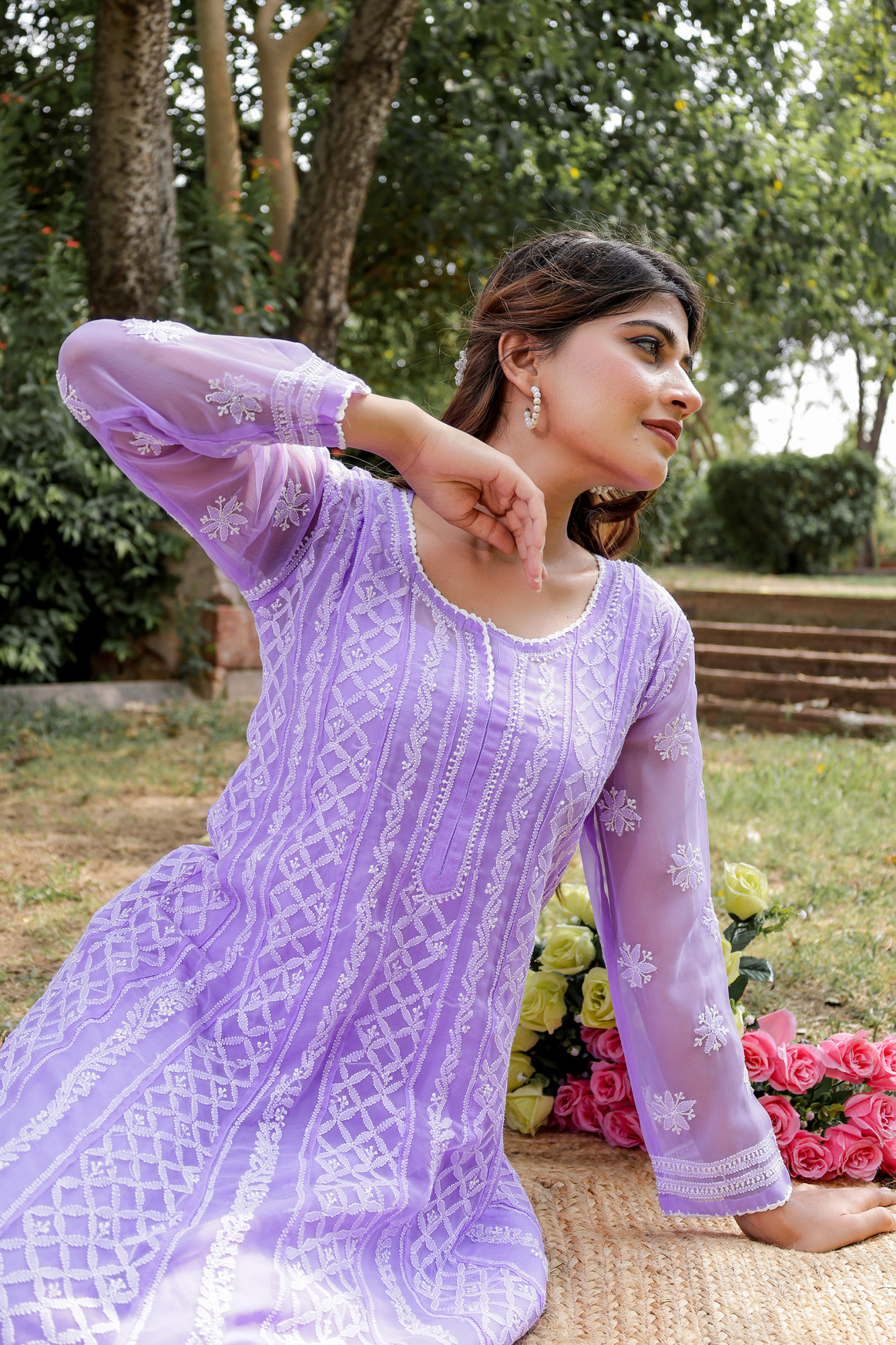 Purple color Semi Georgette Full Hand embroidered Anarkali