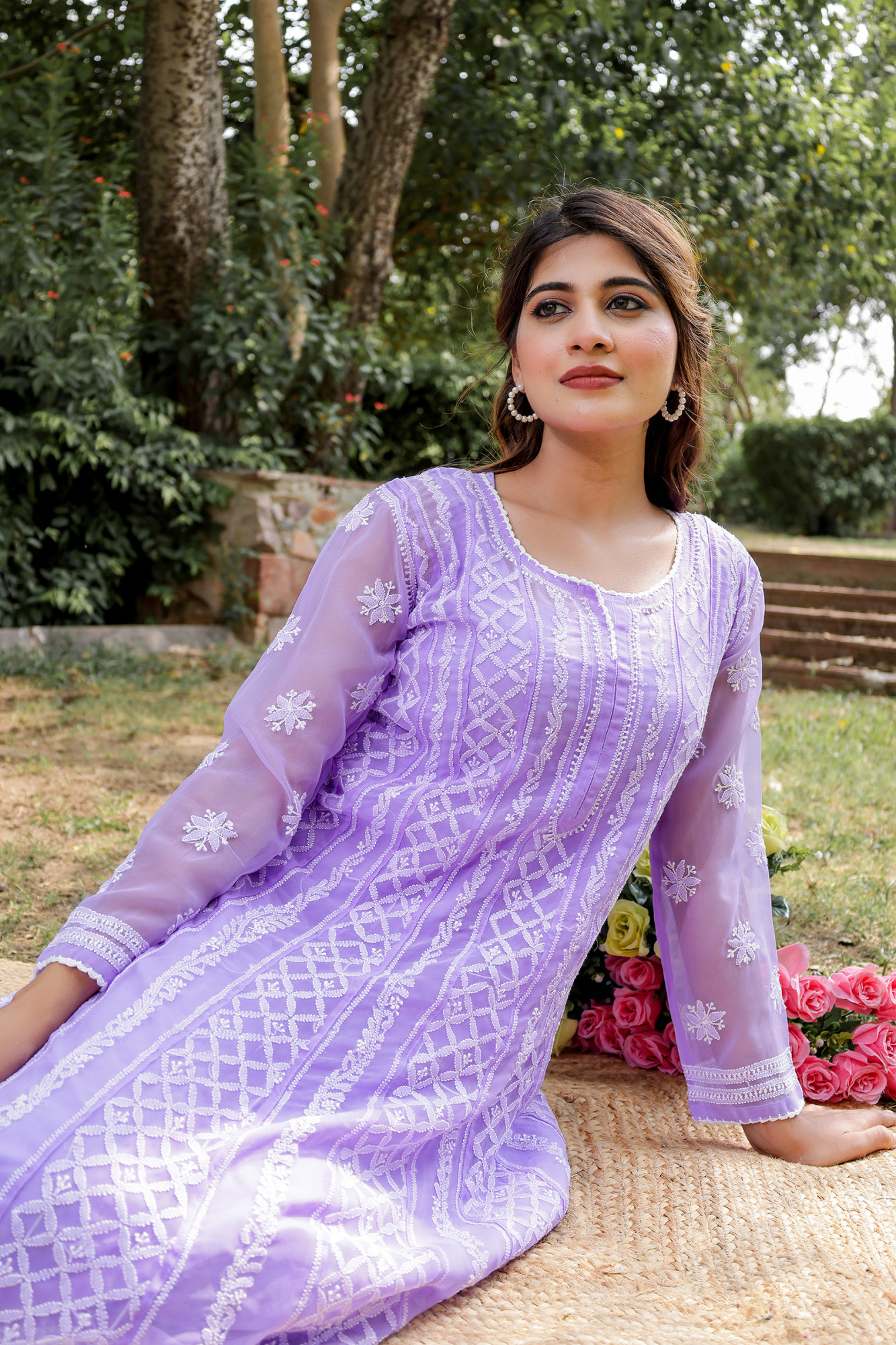 Purple color Semi Georgette Full Hand embroidered Anarkali