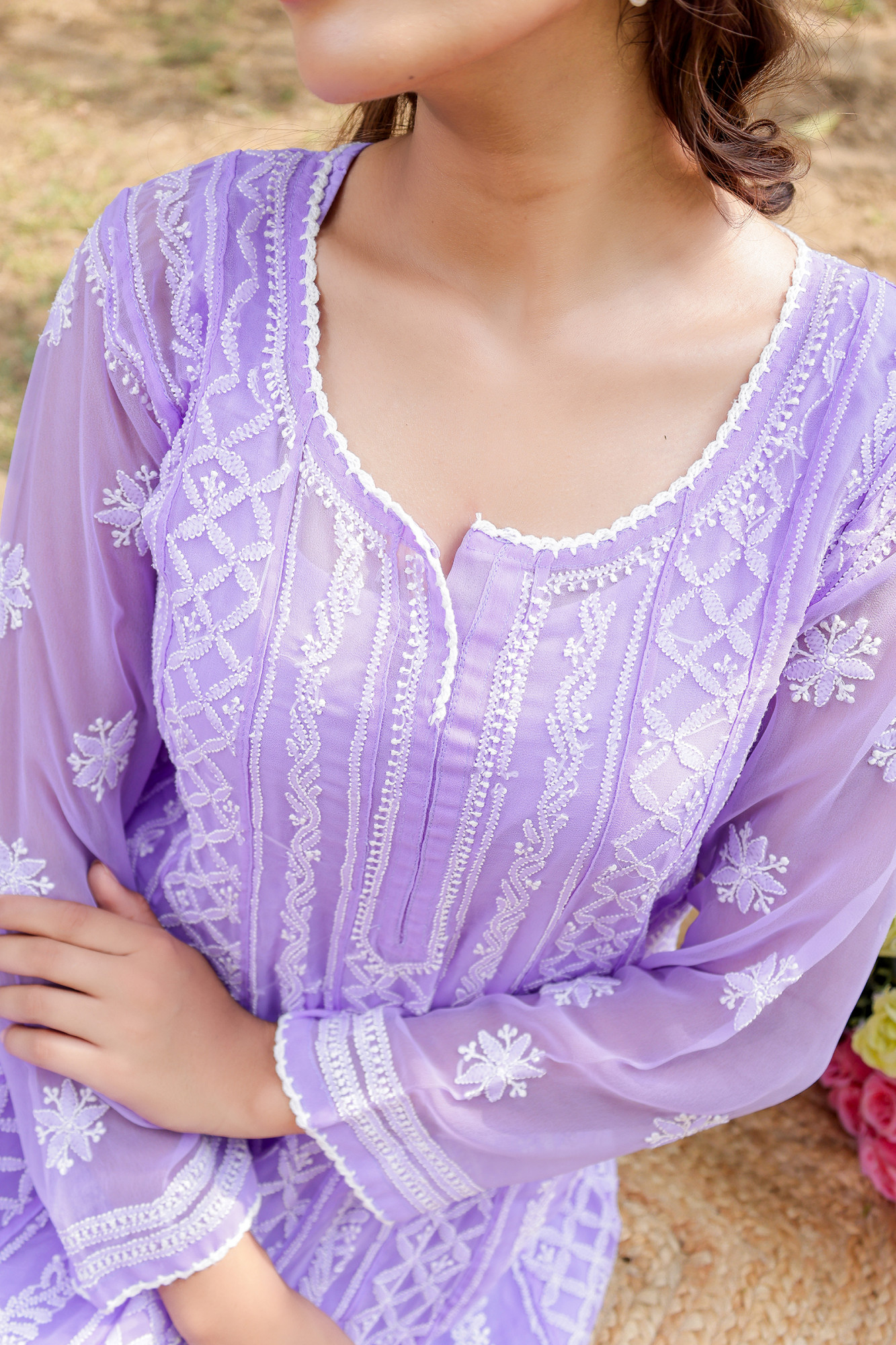 Purple color Semi Georgette Full Hand embroidered Anarkali