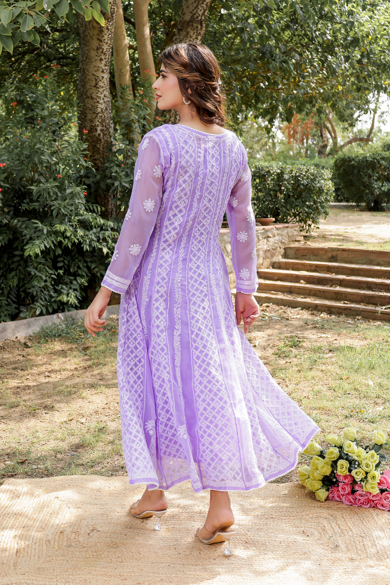Purple color Semi Georgette Full Hand embroidered Anarkali