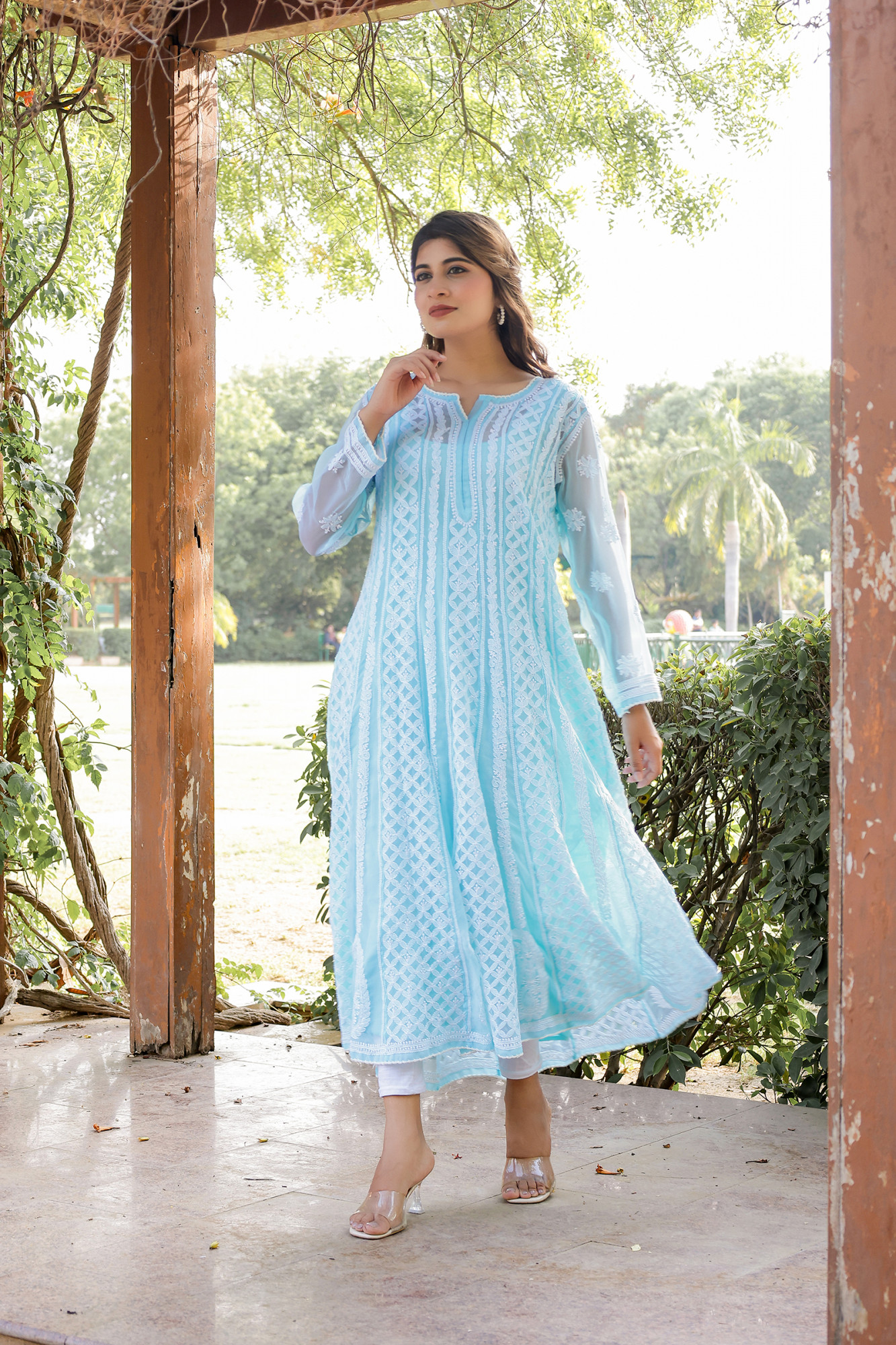 Sky Blue Semi Georgette Full embroidered Anarkali