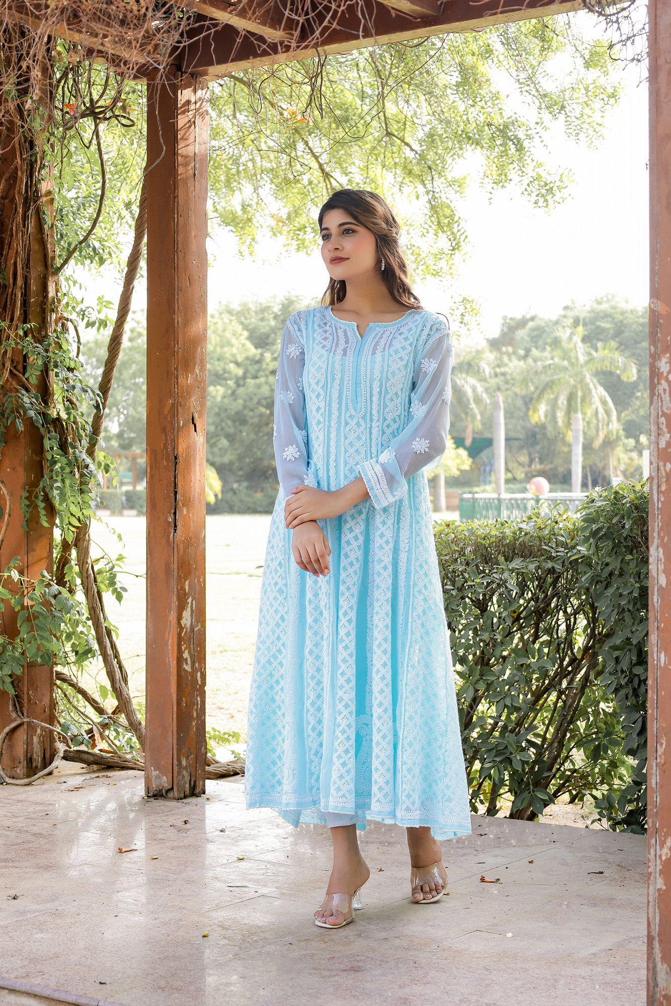 Sky Blue Semi Georgette Full embroidered Anarkali