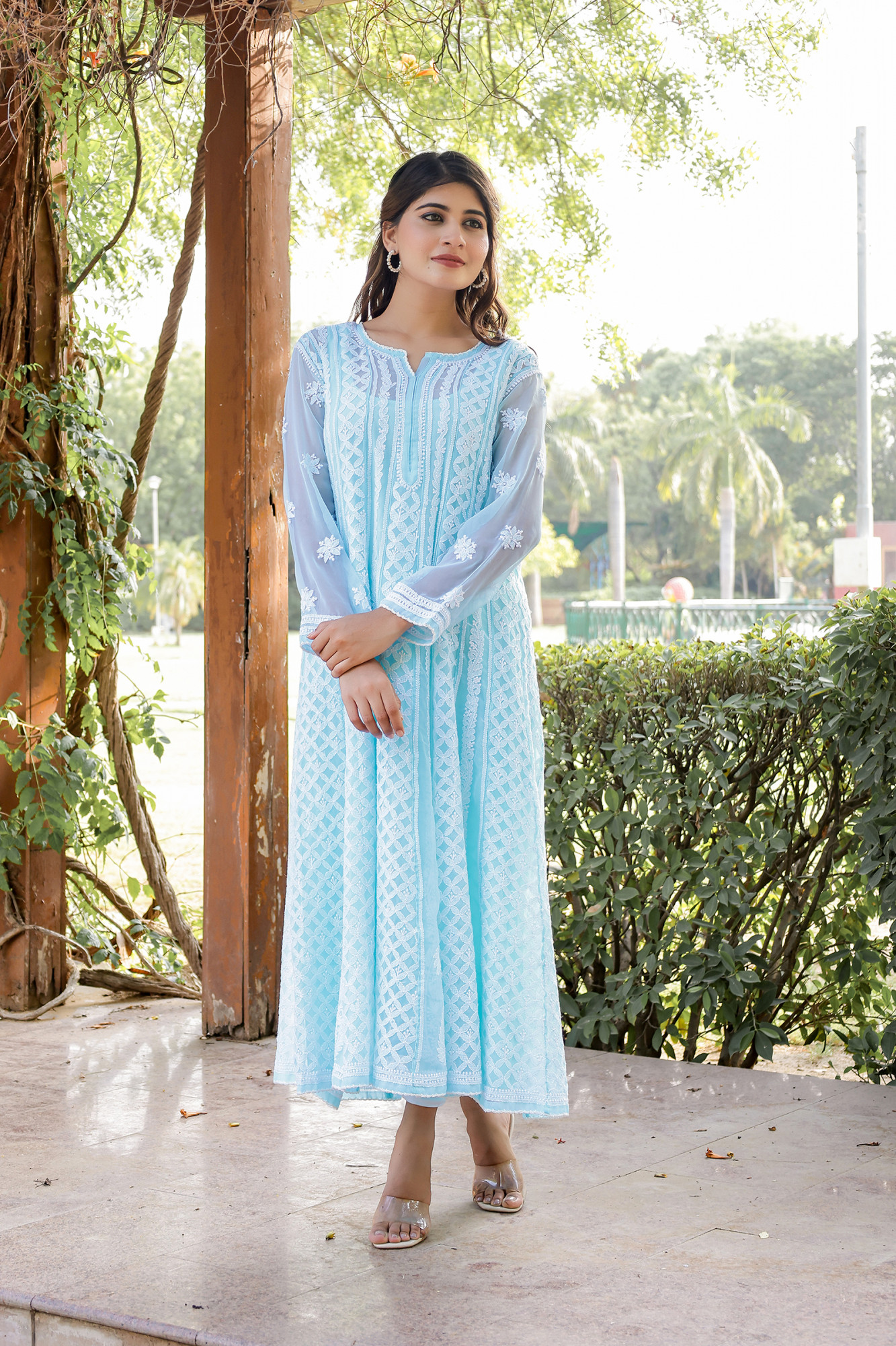Sky Blue Semi Georgette Full embroidered Anarkali