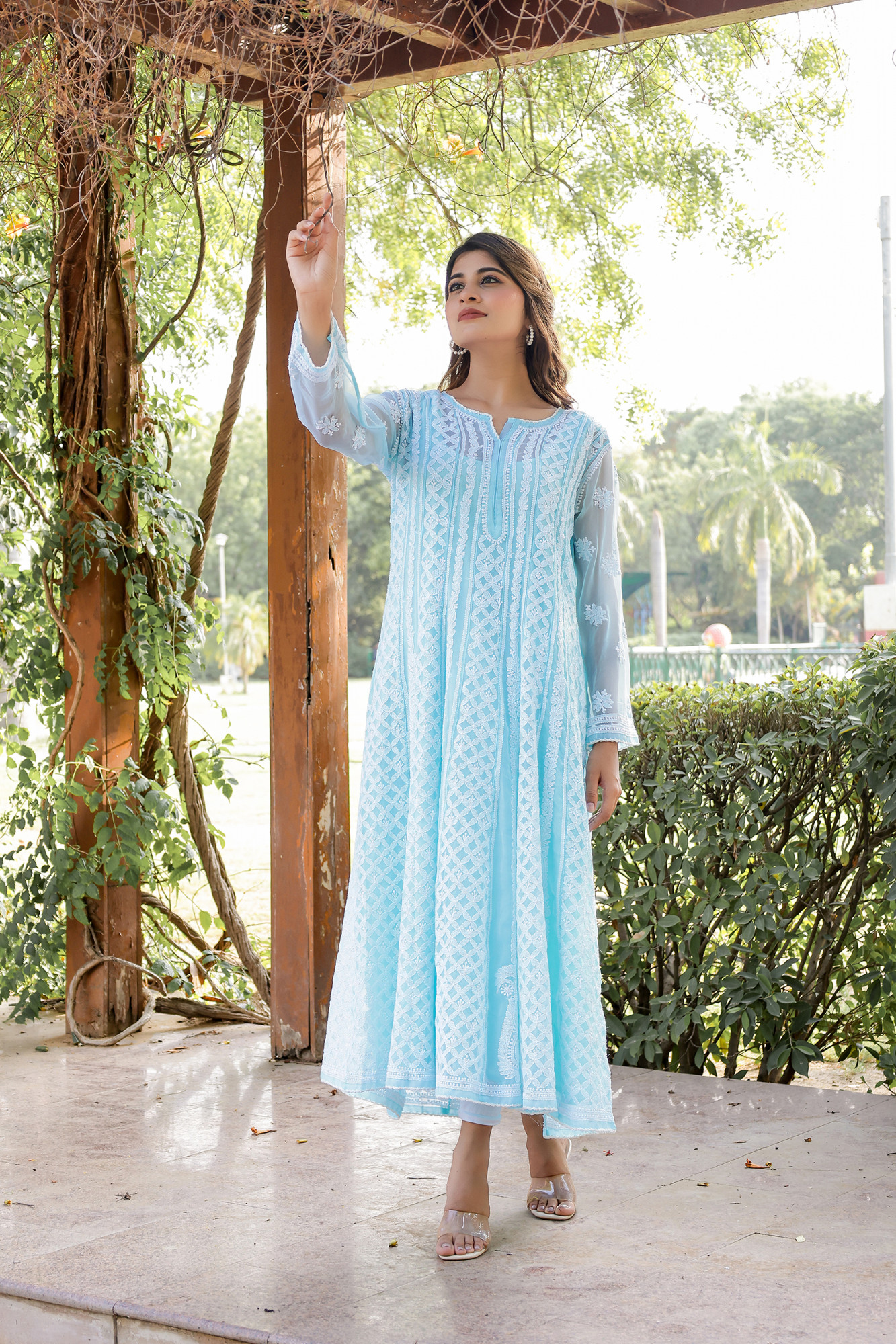 Sky Blue Semi Georgette Full embroidered Anarkali