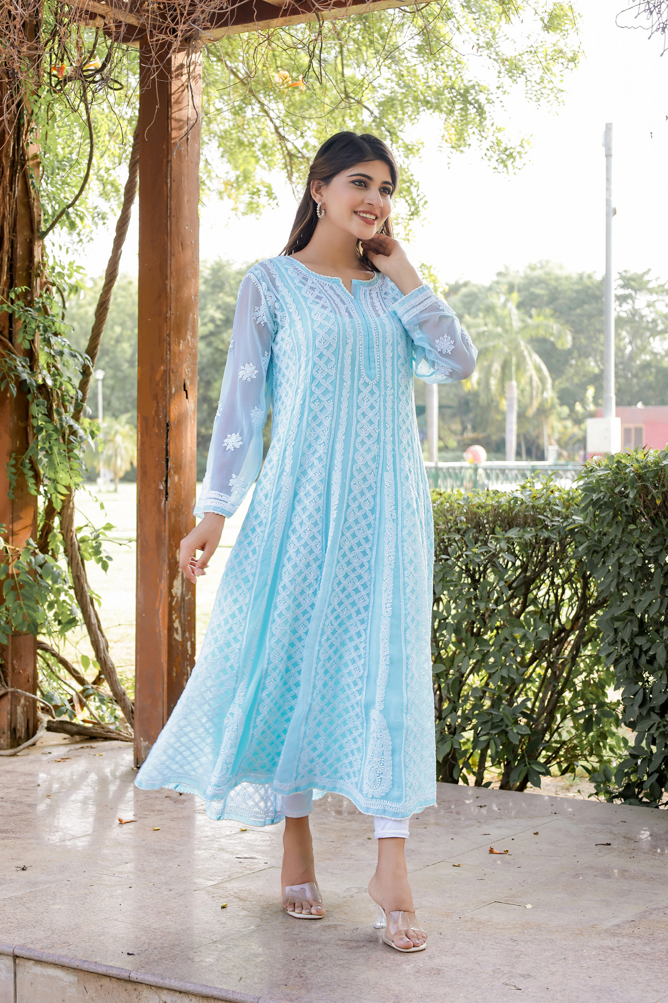 Sky Blue Semi Georgette Full embroidered Anarkali