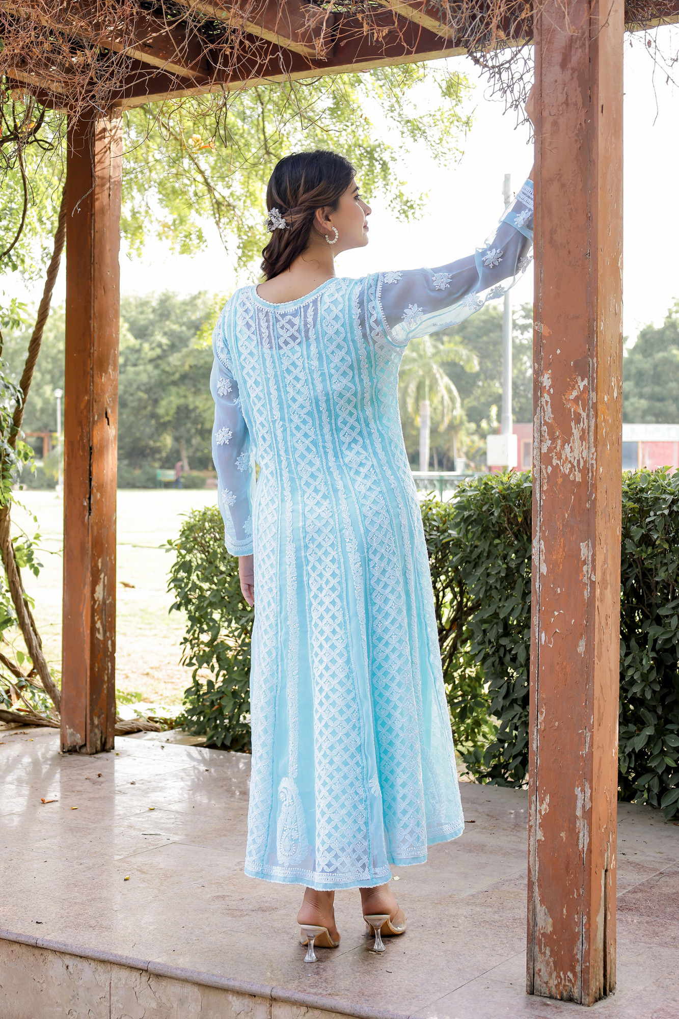 Sky Blue Semi Georgette Full embroidered Anarkali